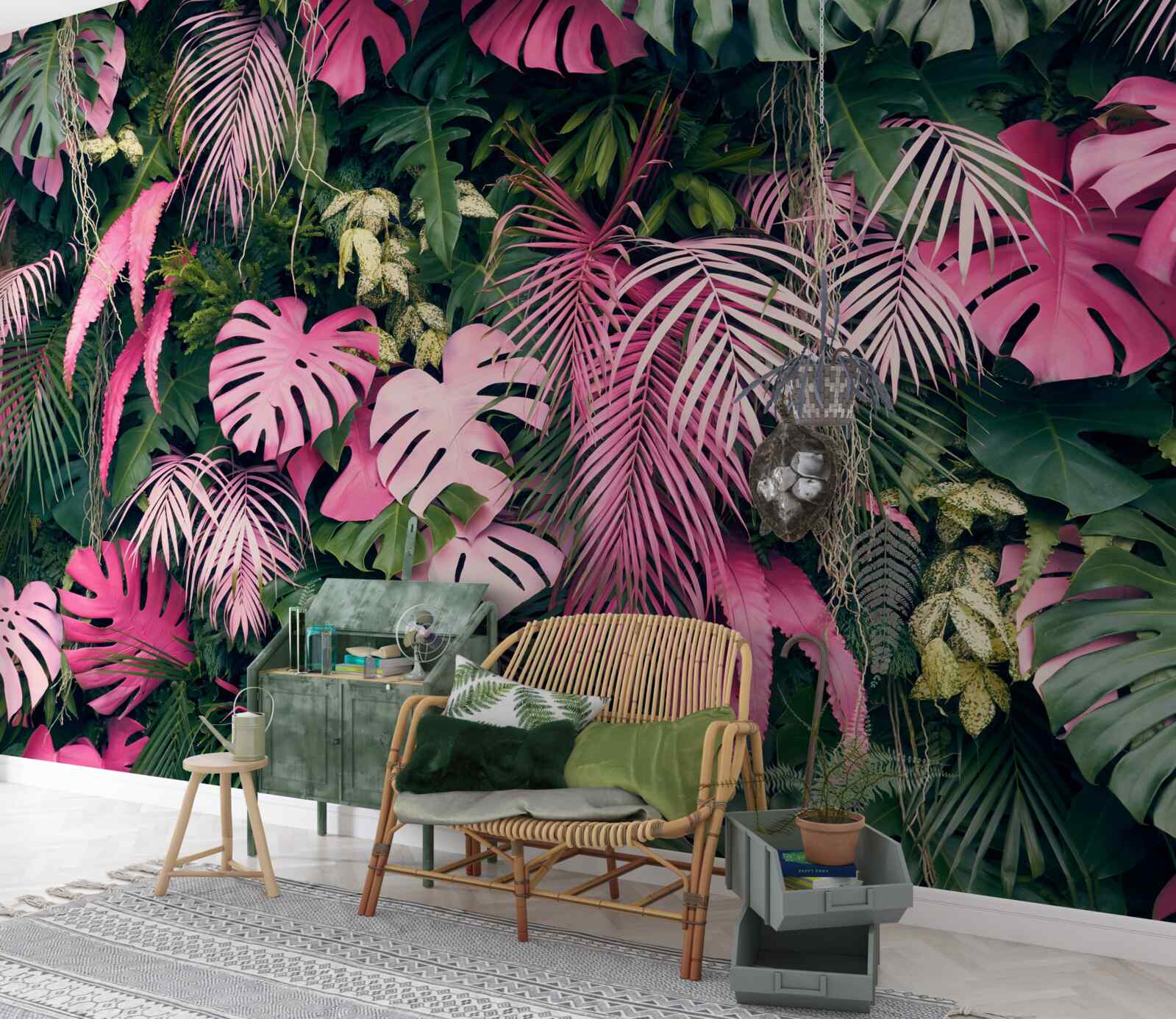 Fototapet frunzele de ferigă sunt roz aprins