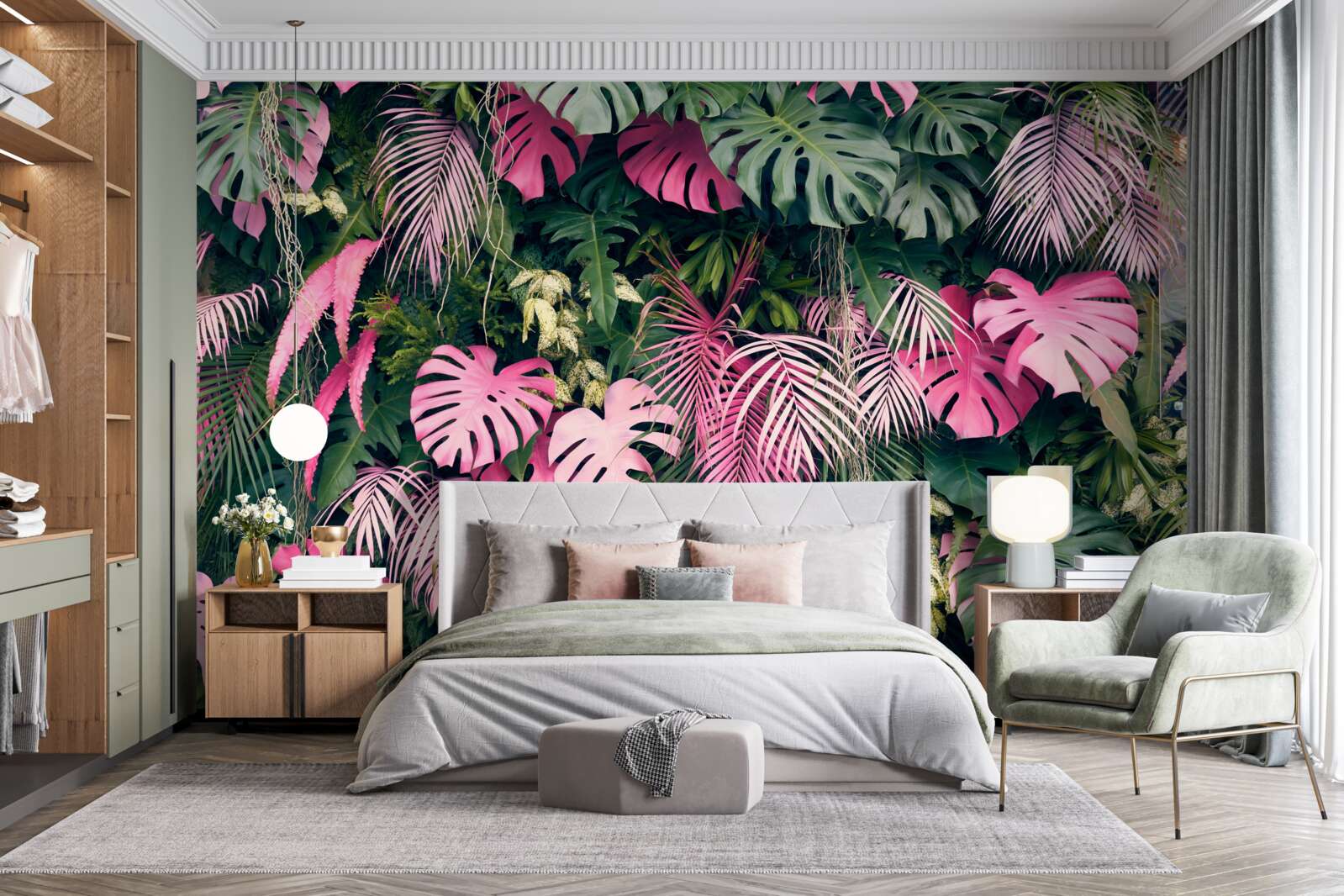 Fototapet frunzele de ferigă sunt roz aprins