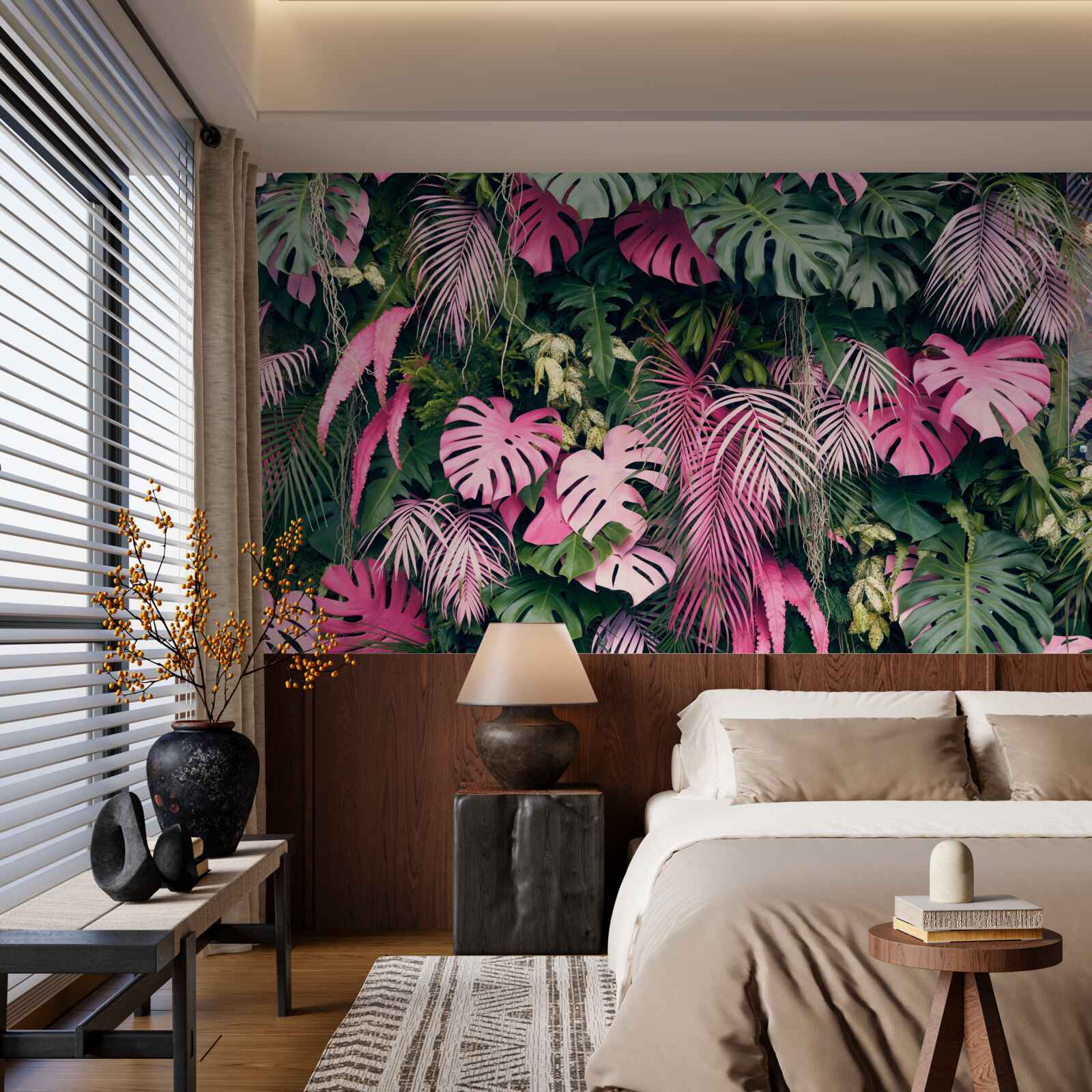 Fototapet frunzele de ferigă sunt roz aprins