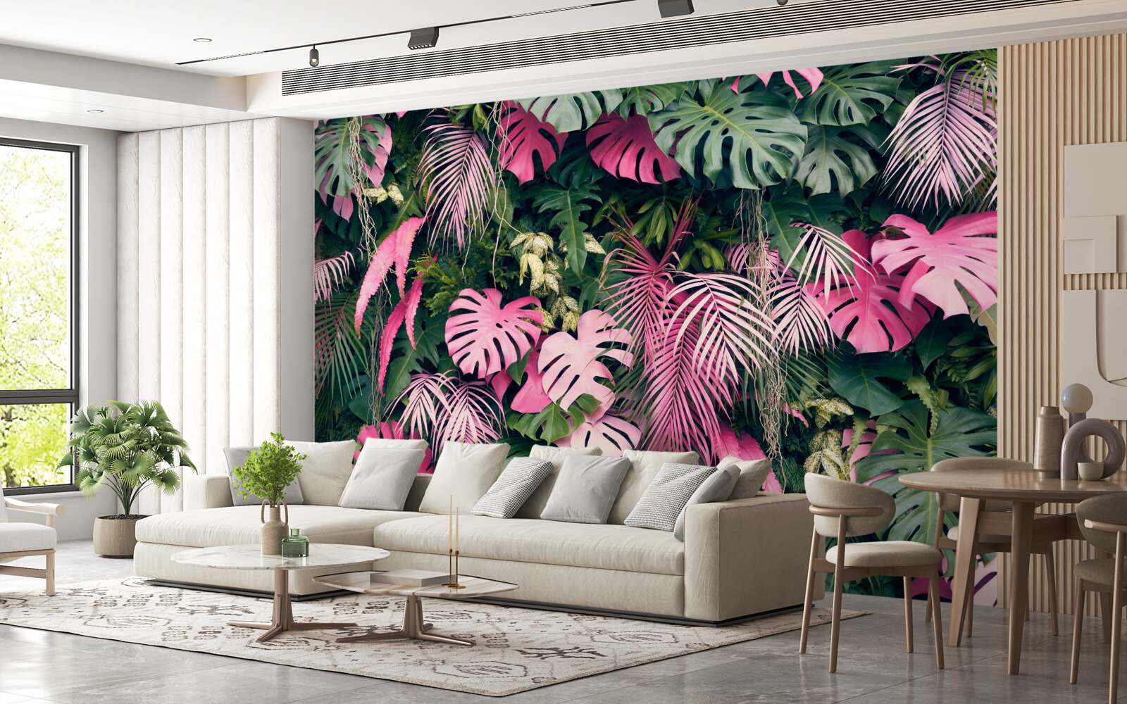 Fototapet frunzele de ferigă sunt roz aprins