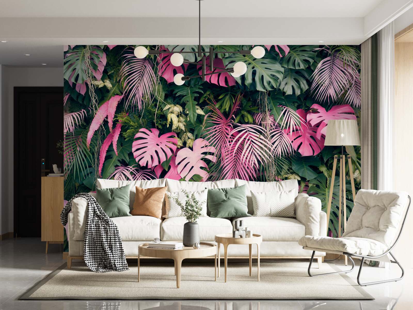 Fototapet frunzele de ferigă sunt roz aprins