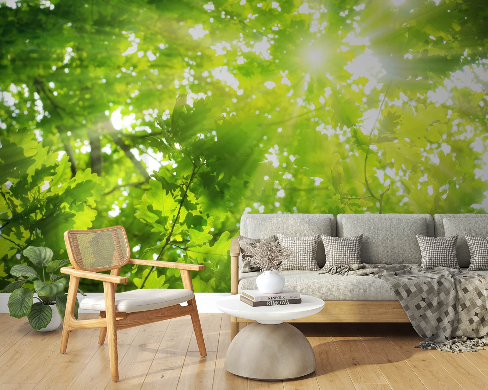 Fototapet raze de soare care strălucesc prin tufișurile verzi