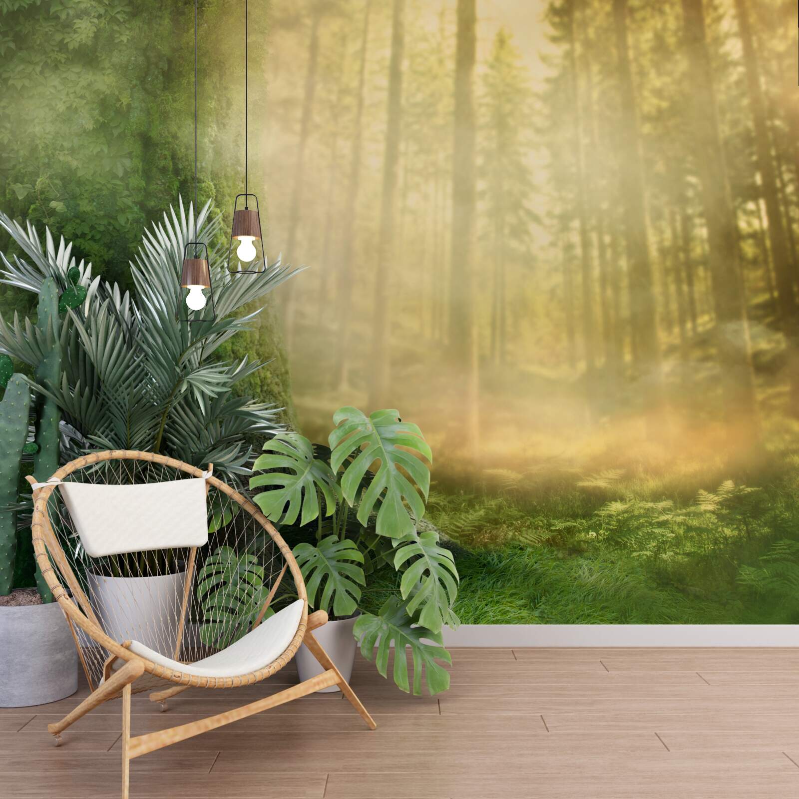 Fototapet pădurea verde este învăluită în ceață groasă