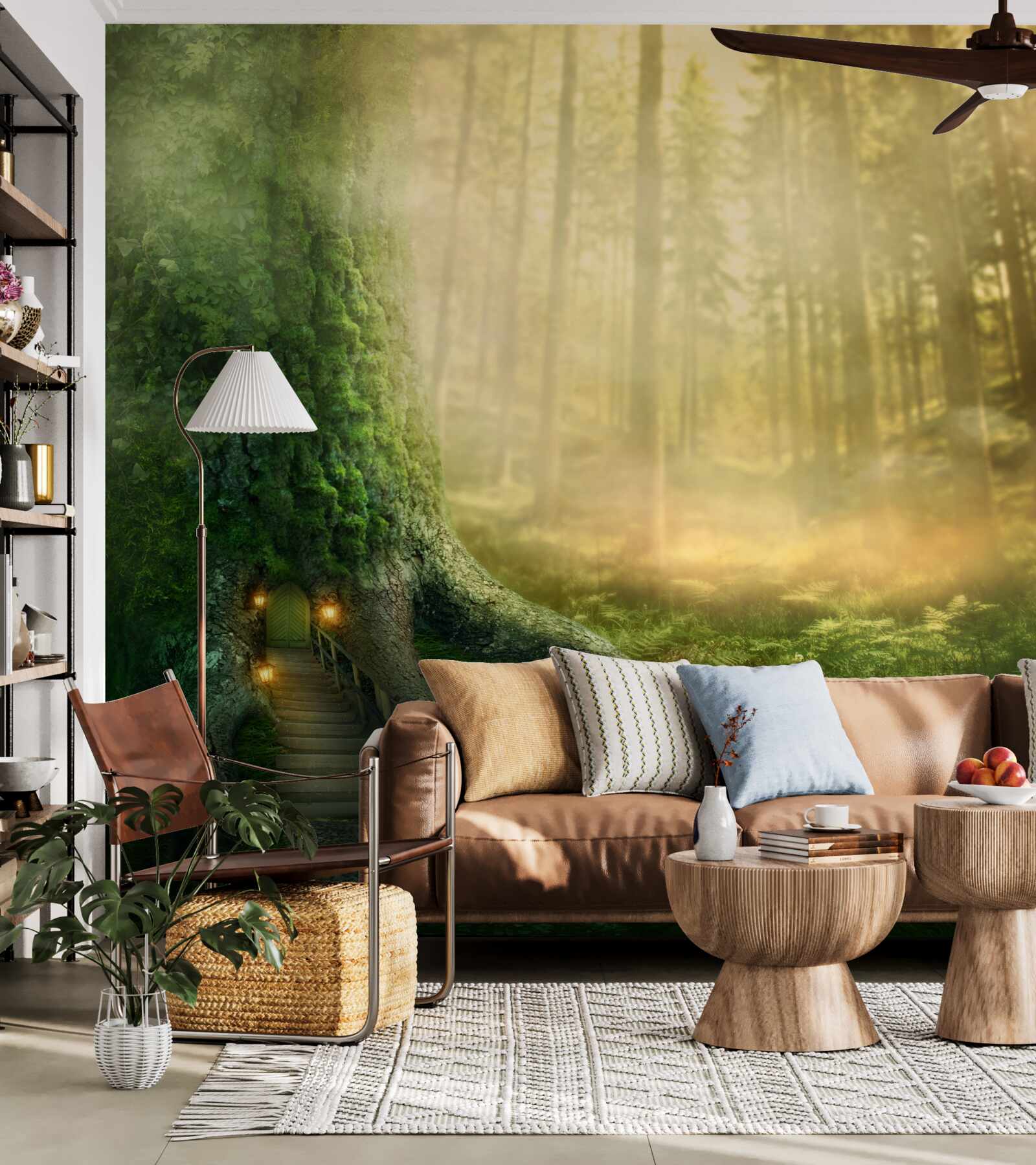 Fototapet pădurea verde este învăluită în ceață groasă