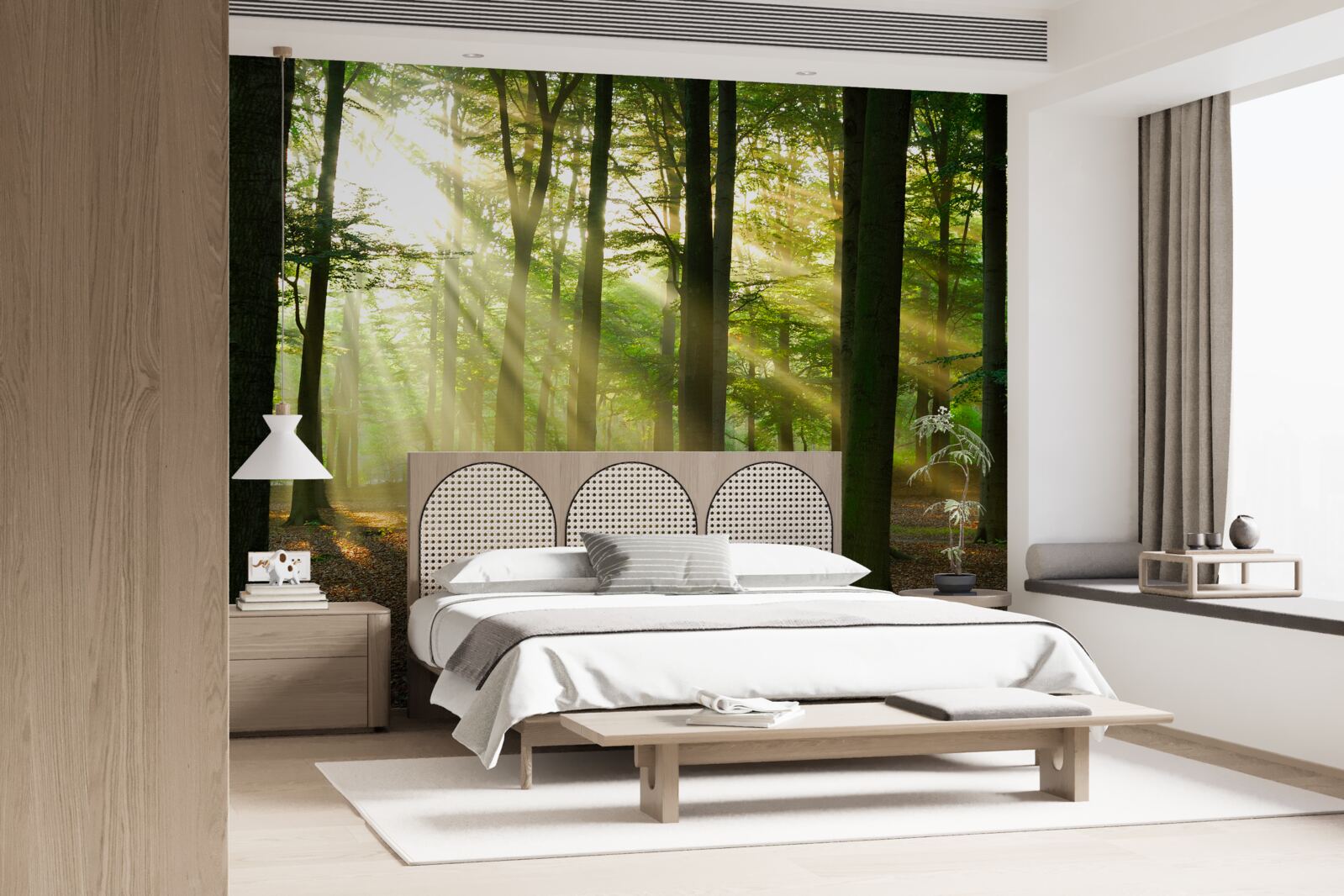 Fototapet razele soarelui pătrund în ceața dimineții în deșert