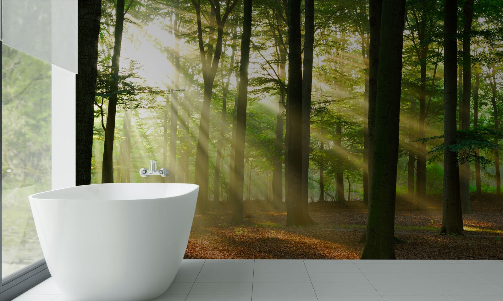 Fototapet razele soarelui pătrund în ceața dimineții în deșert