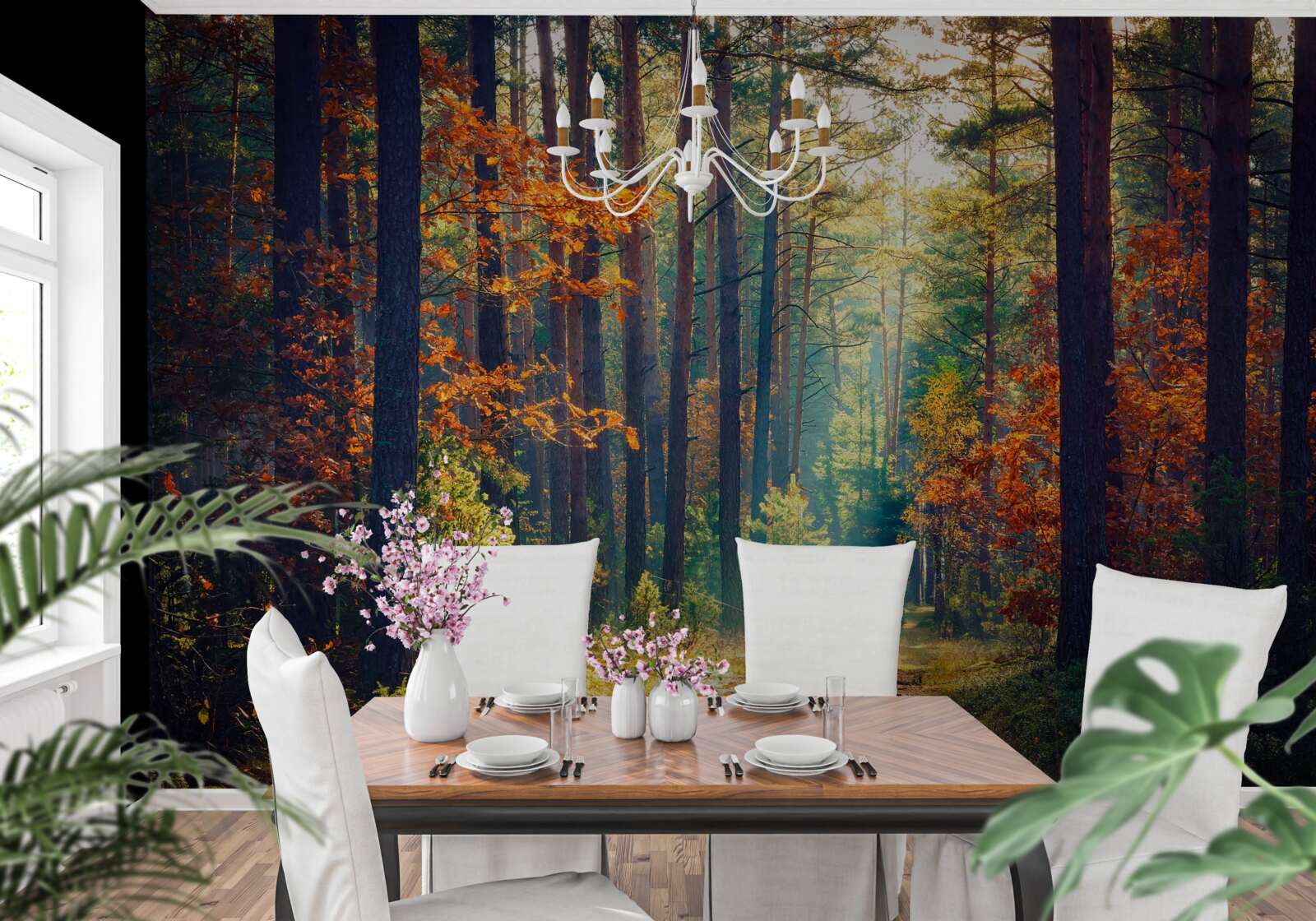 Fototapet O rază de soare într-o pădure de toamnă