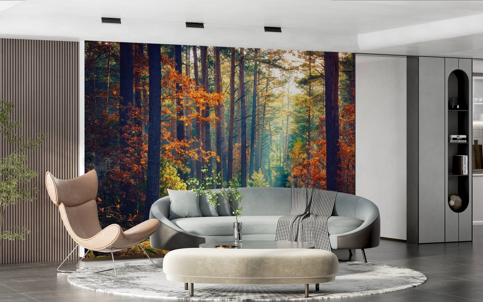 Fototapet O rază de soare într-o pădure de toamnă