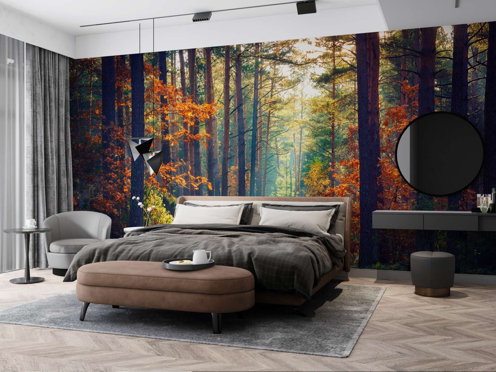 Fototapet O rază de soare într-o pădure de toamnă