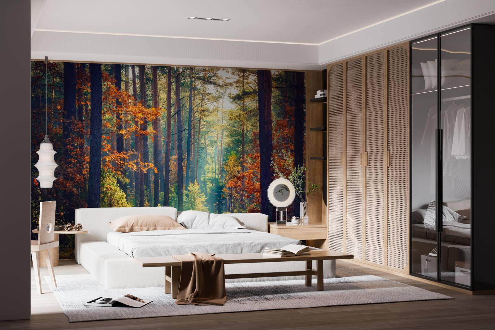 Fototapet O rază de soare într-o pădure de toamnă