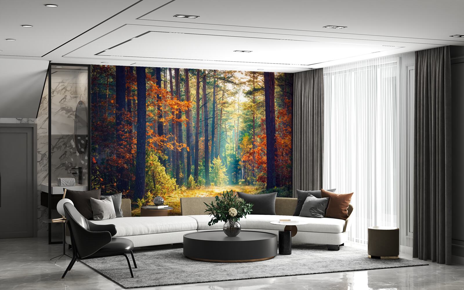 Fototapet O rază de soare într-o pădure de toamnă