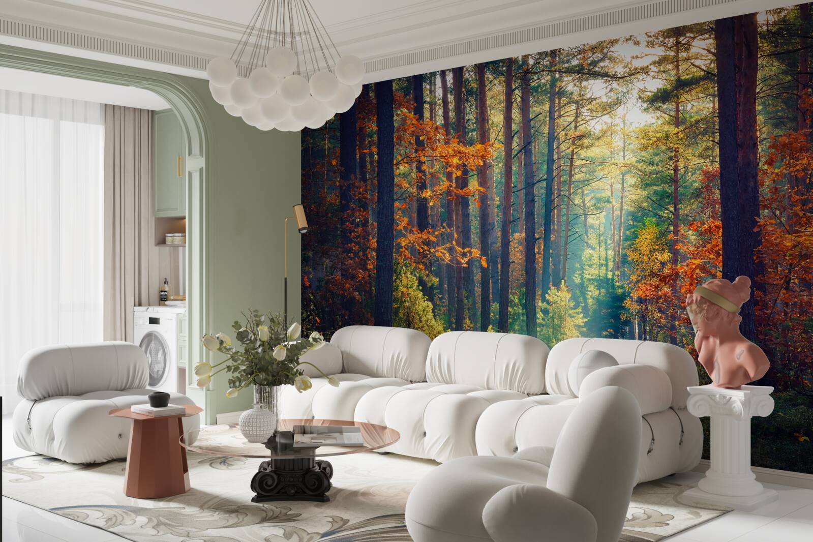 Fototapet O rază de soare într-o pădure de toamnă