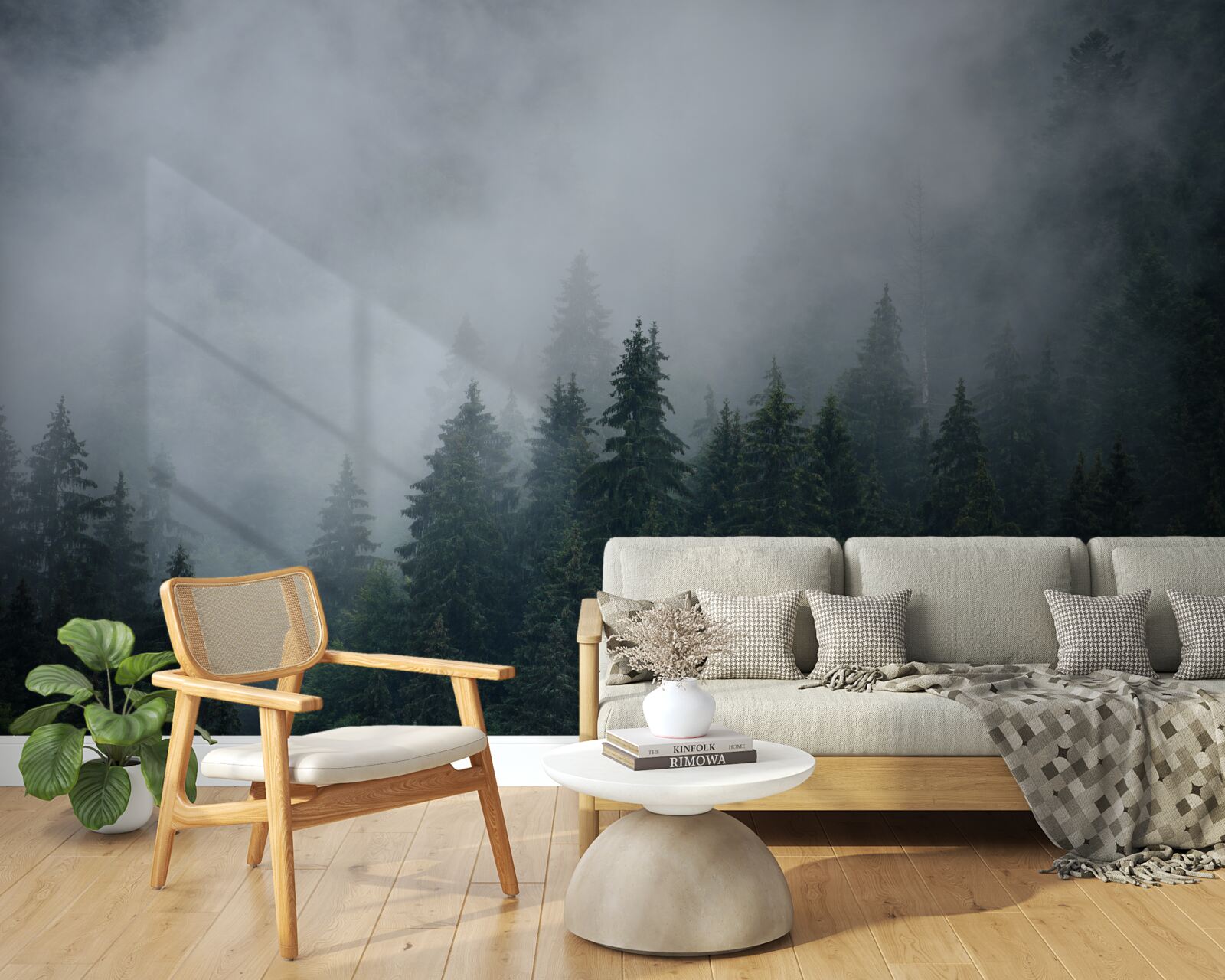 Fototapet ceața coboară pe o livadă de molizi