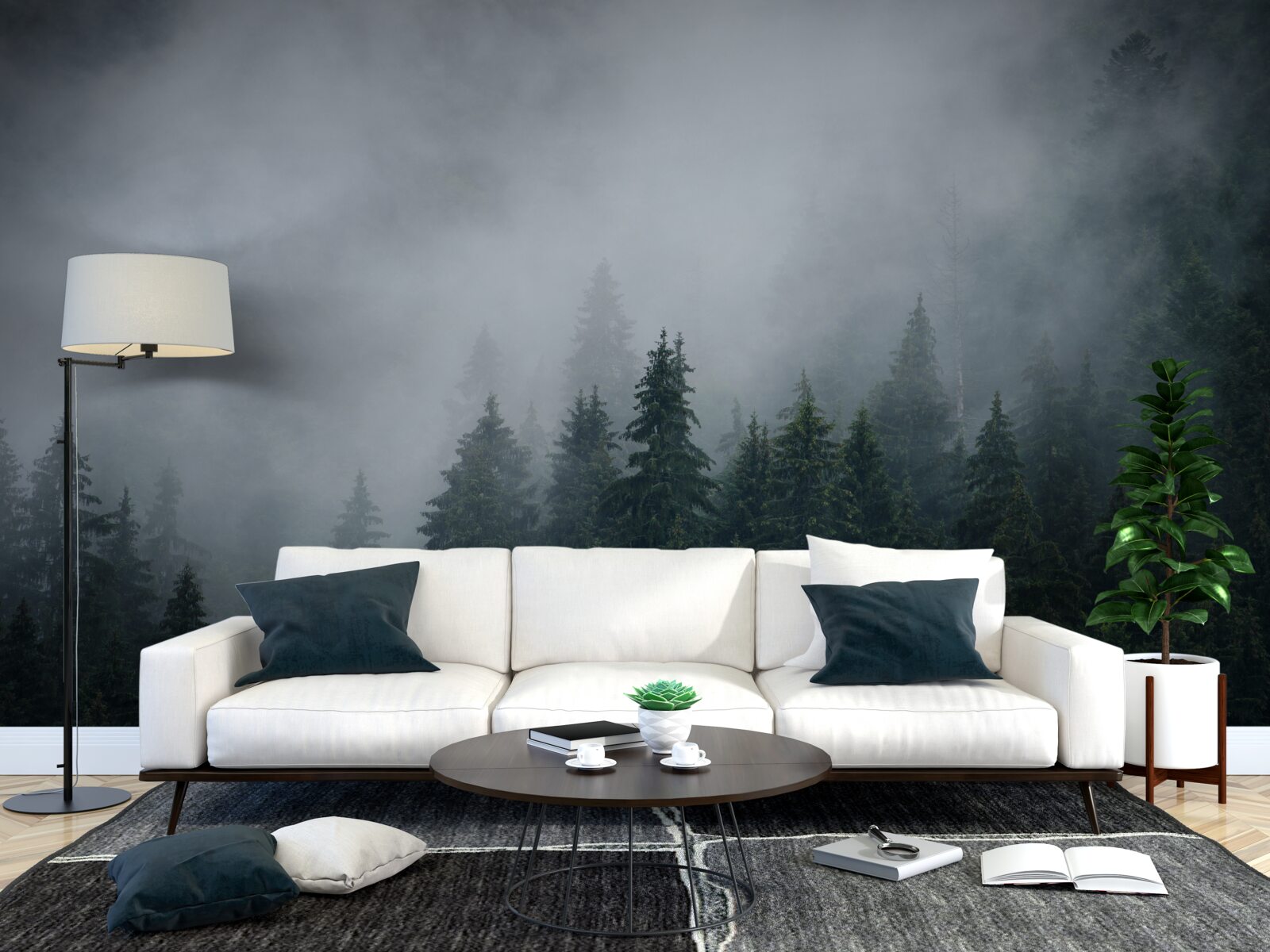 Fototapet ceața coboară pe o livadă de molizi