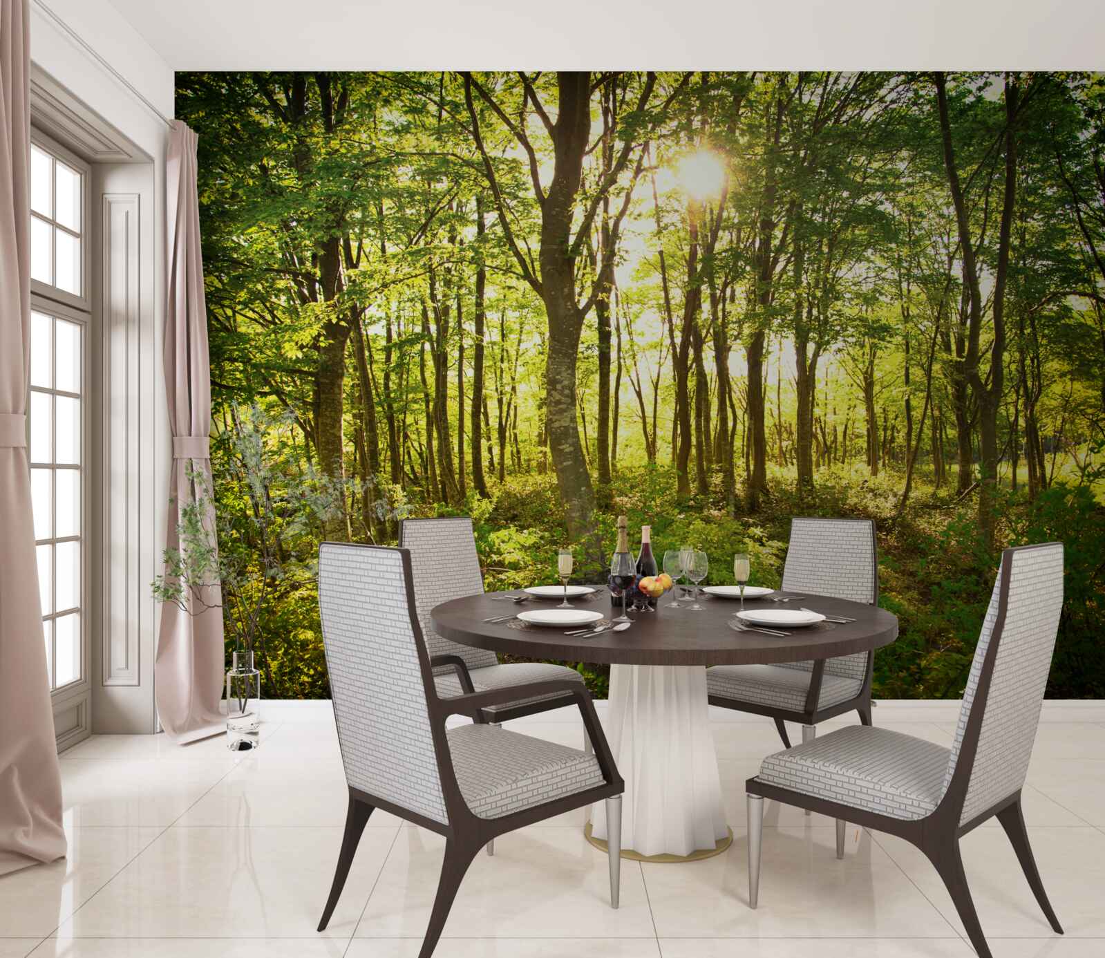 Fototapet lumina soarelui luminează crângul de plopi