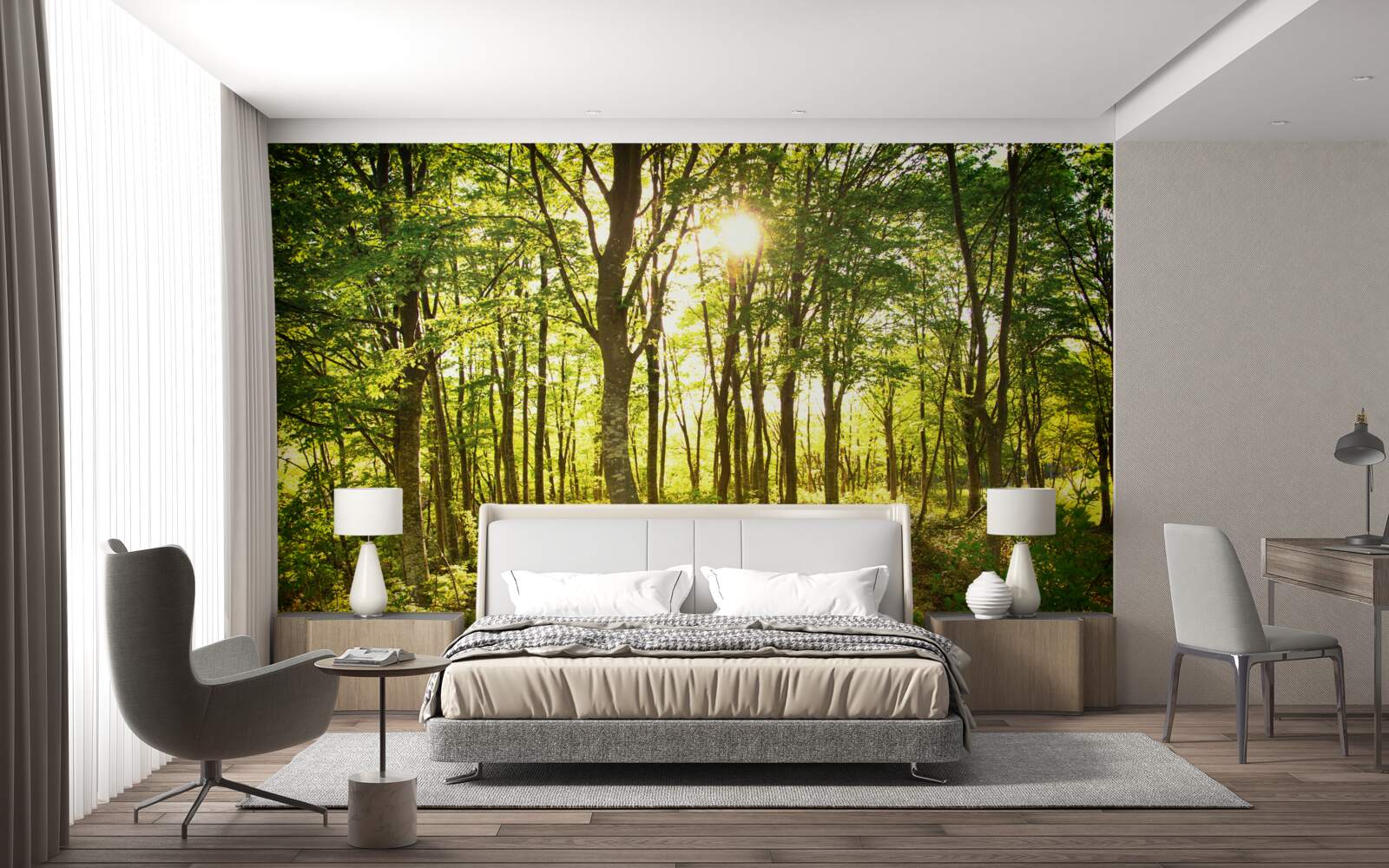 Fototapet lumina soarelui luminează crângul de plopi