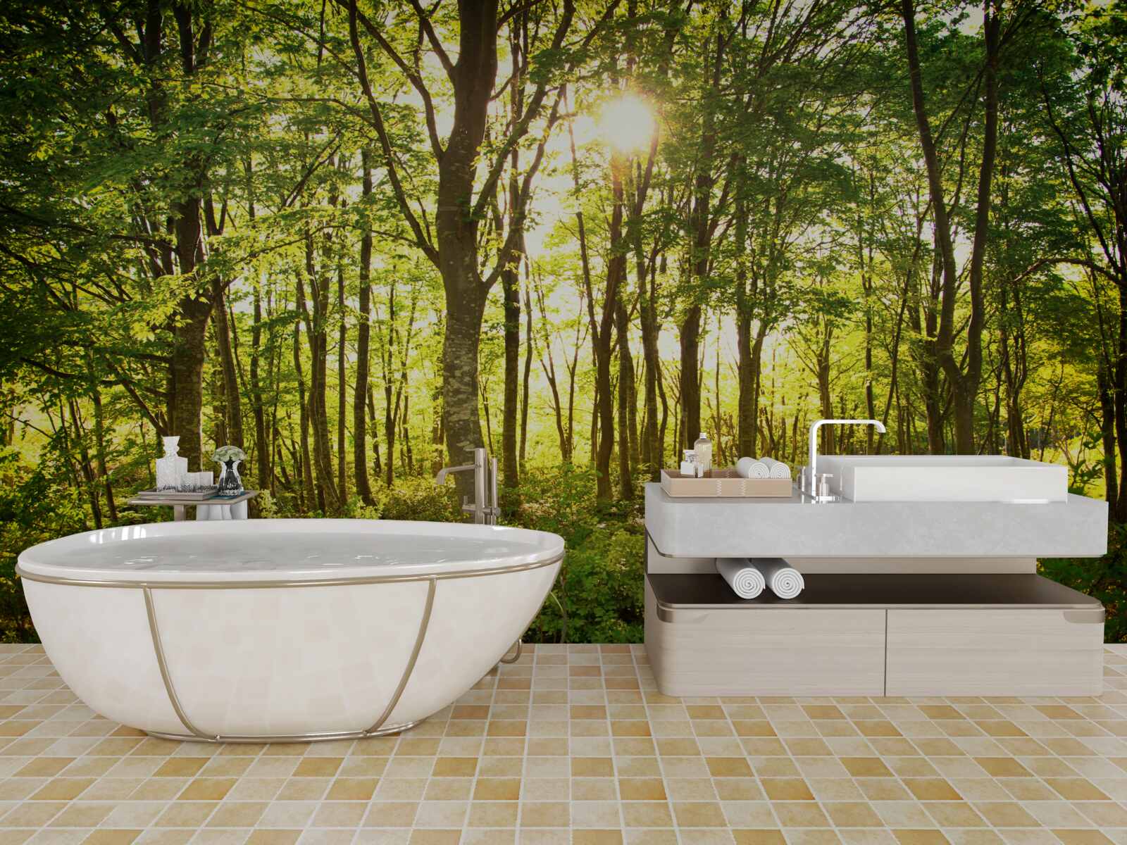 Fototapet lumina soarelui luminează crângul de plopi