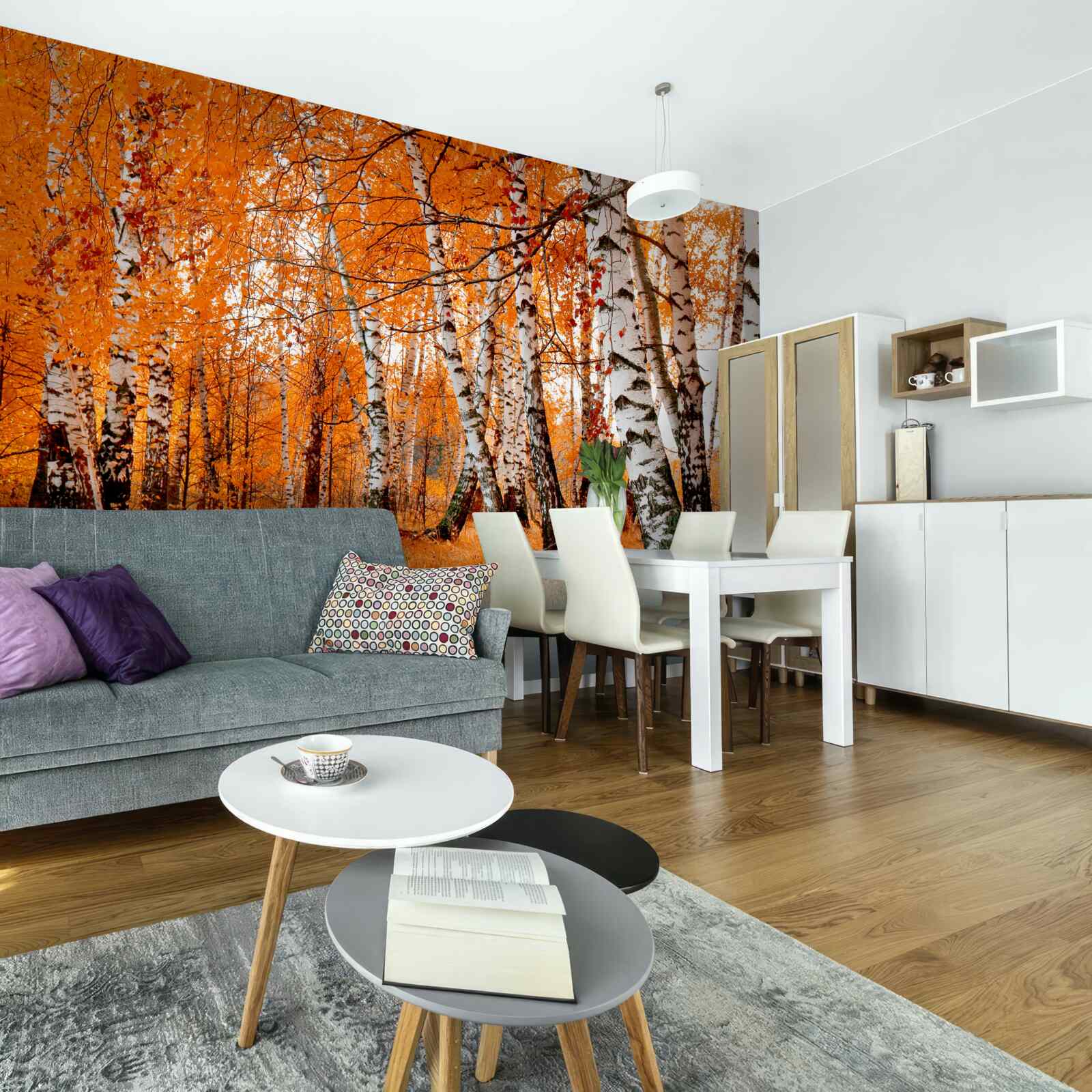 Fototapet frunzele de mesteacăn sunt portocalii