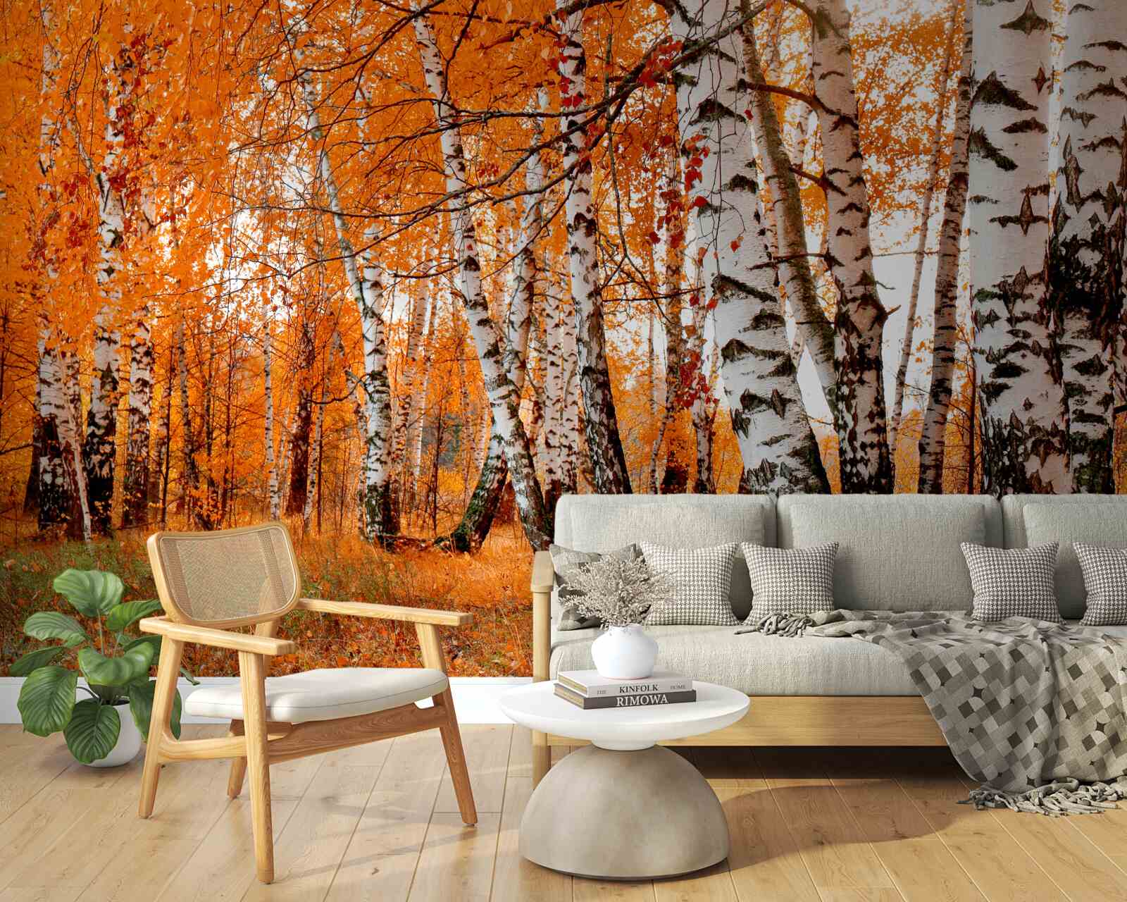 Fototapet frunzele de mesteacăn sunt portocalii