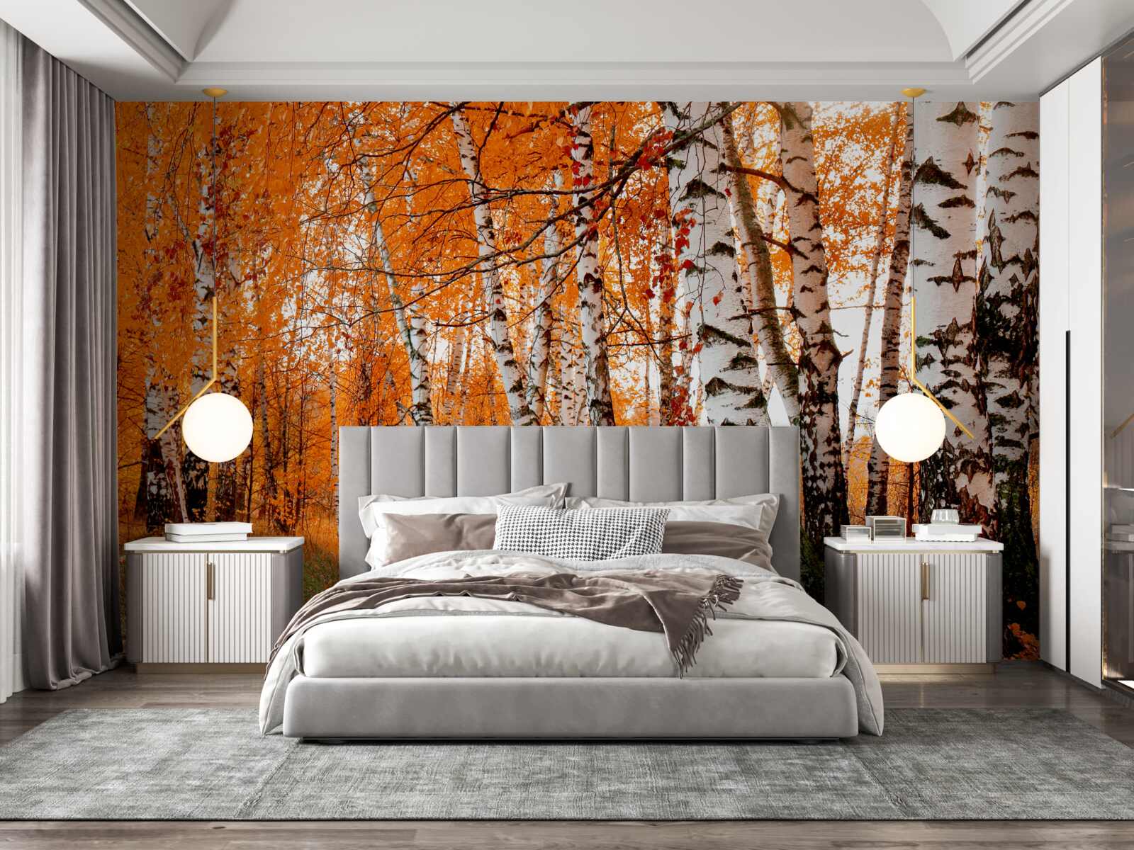 Fototapet frunzele de mesteacăn sunt portocalii