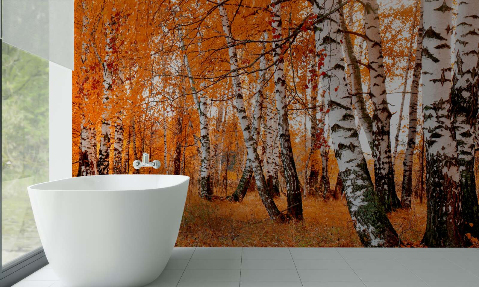 Fototapet frunzele de mesteacăn sunt portocalii