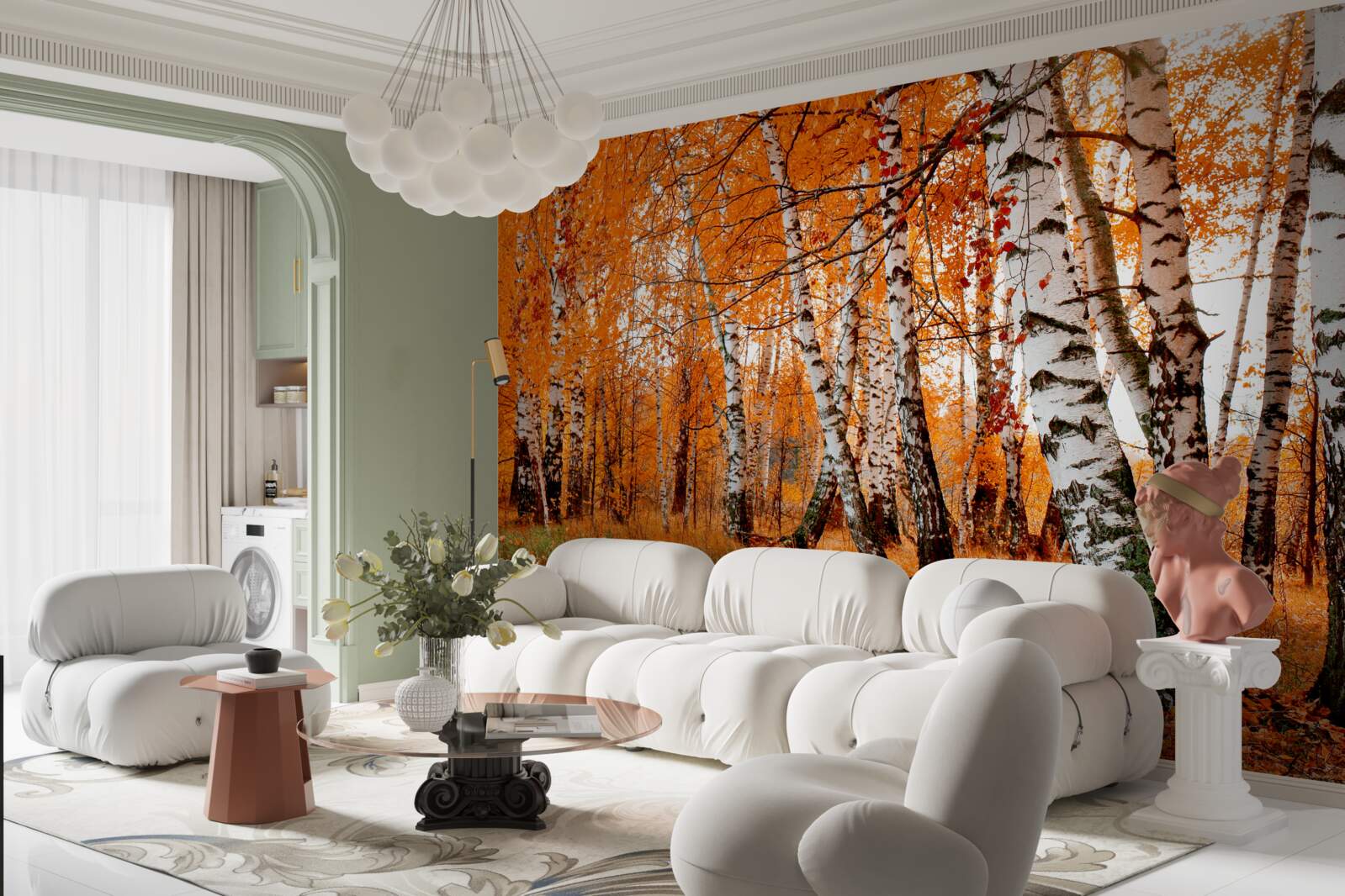 Fototapet frunzele de mesteacăn sunt portocalii