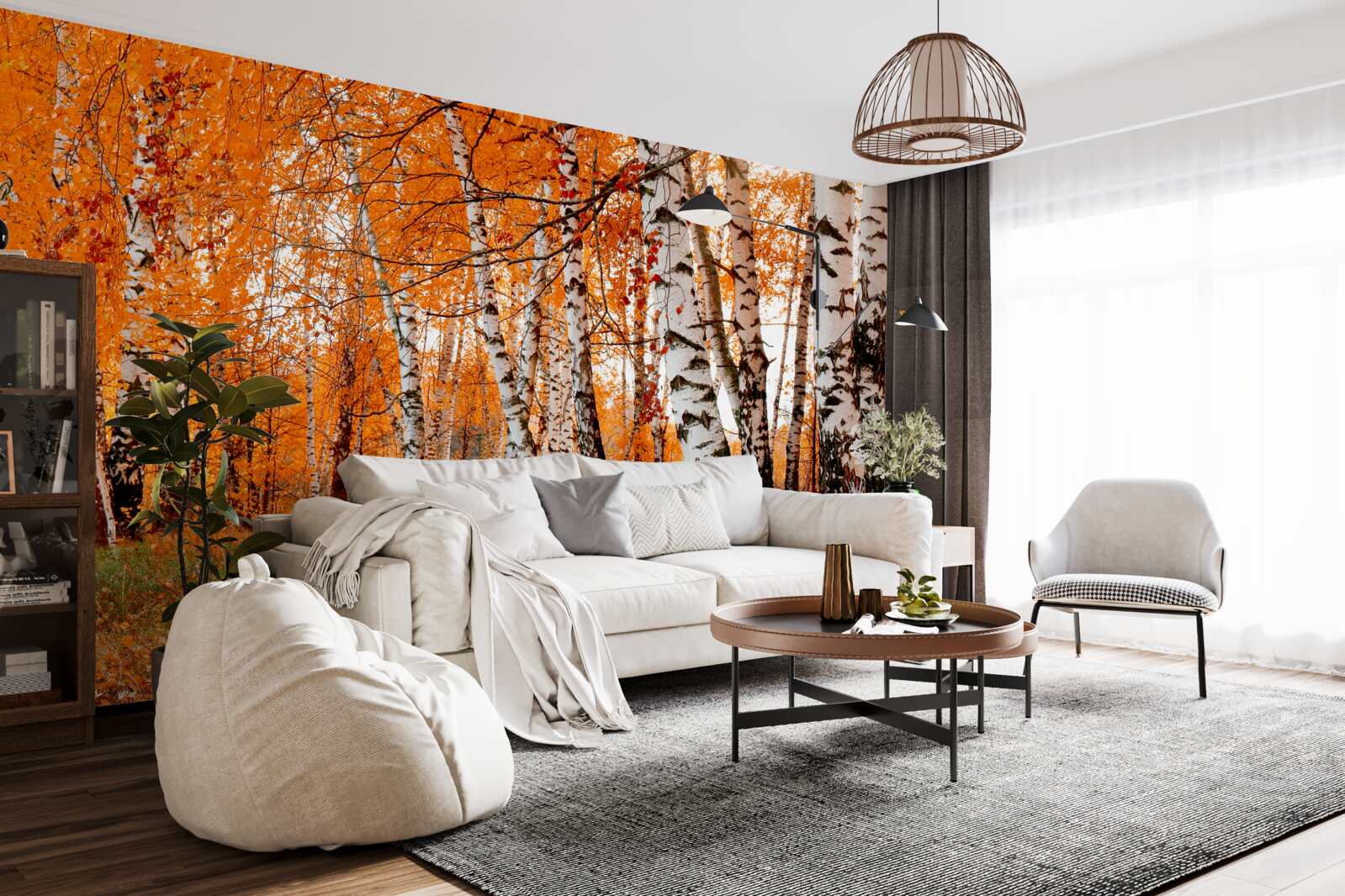 Fototapet frunzele de mesteacăn sunt portocalii