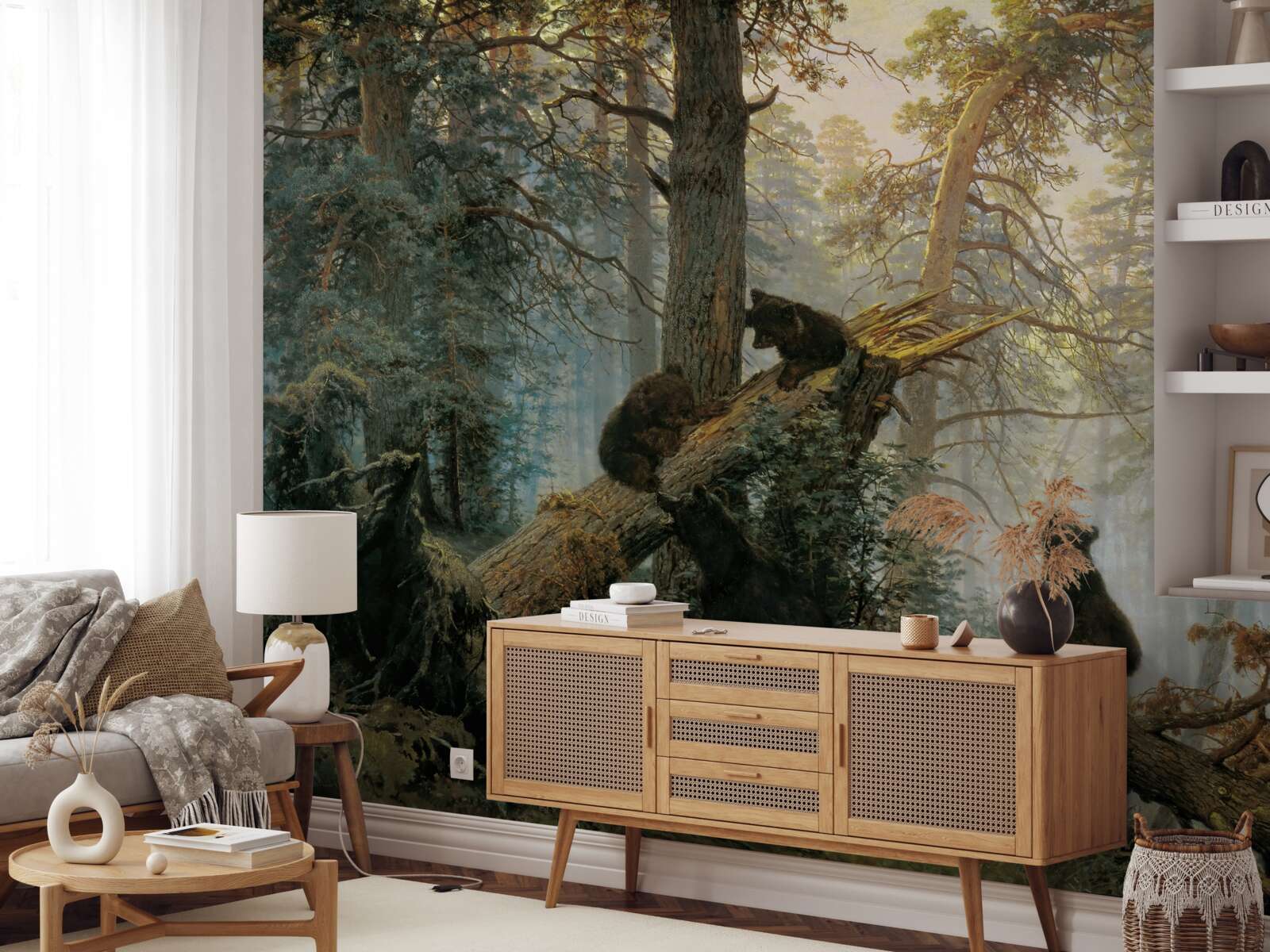 Fototapet Zori într-o pădure în care pinii sunt regi