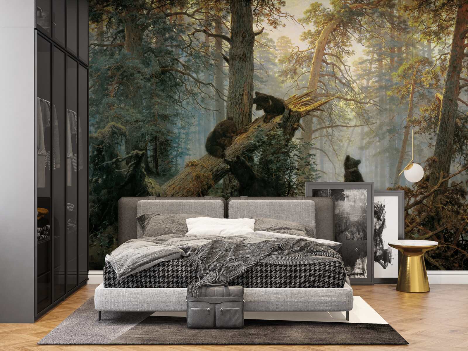 Fototapet Zori într-o pădure în care pinii sunt regi