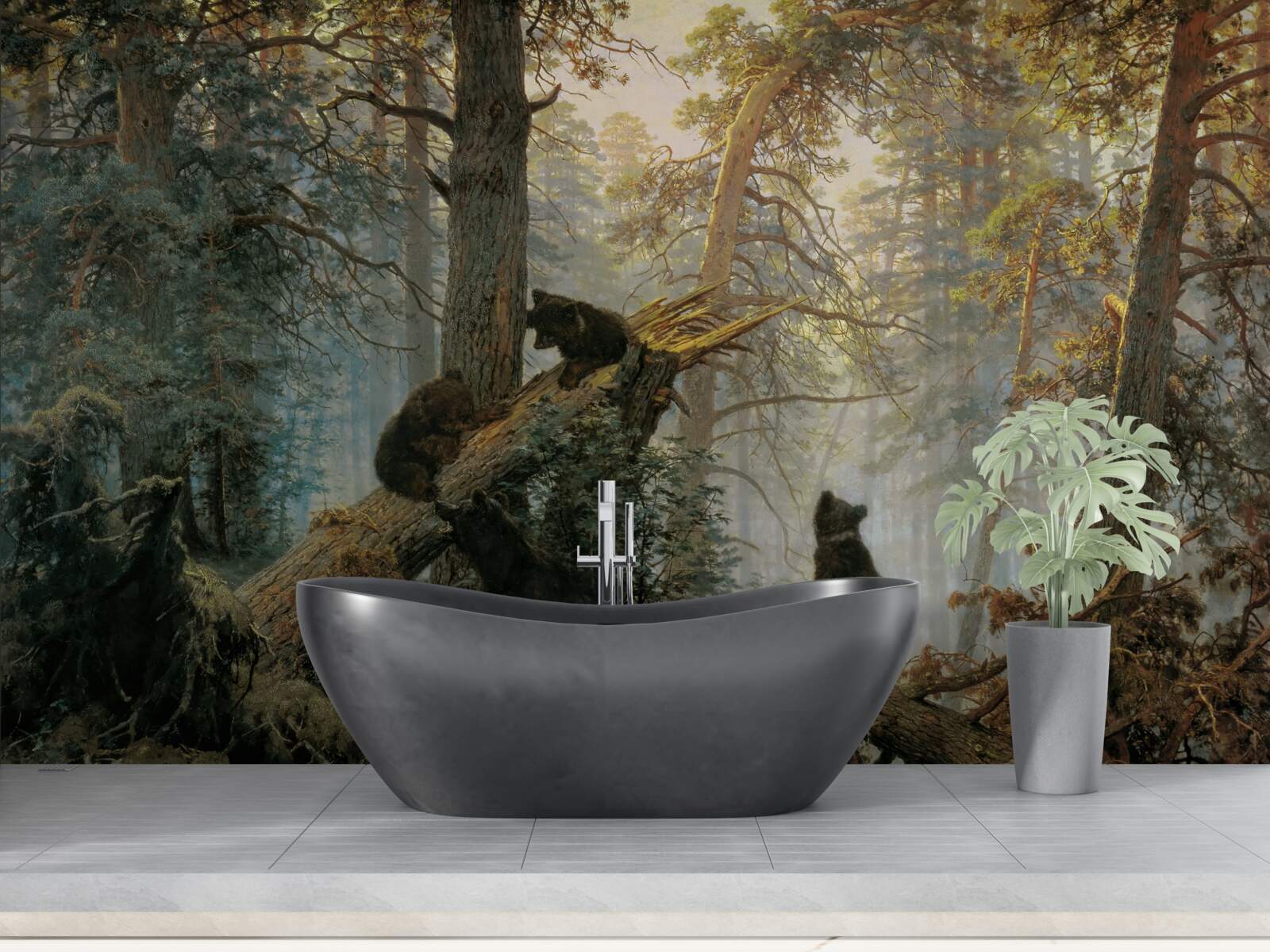 Fototapet Zori într-o pădure în care pinii sunt regi