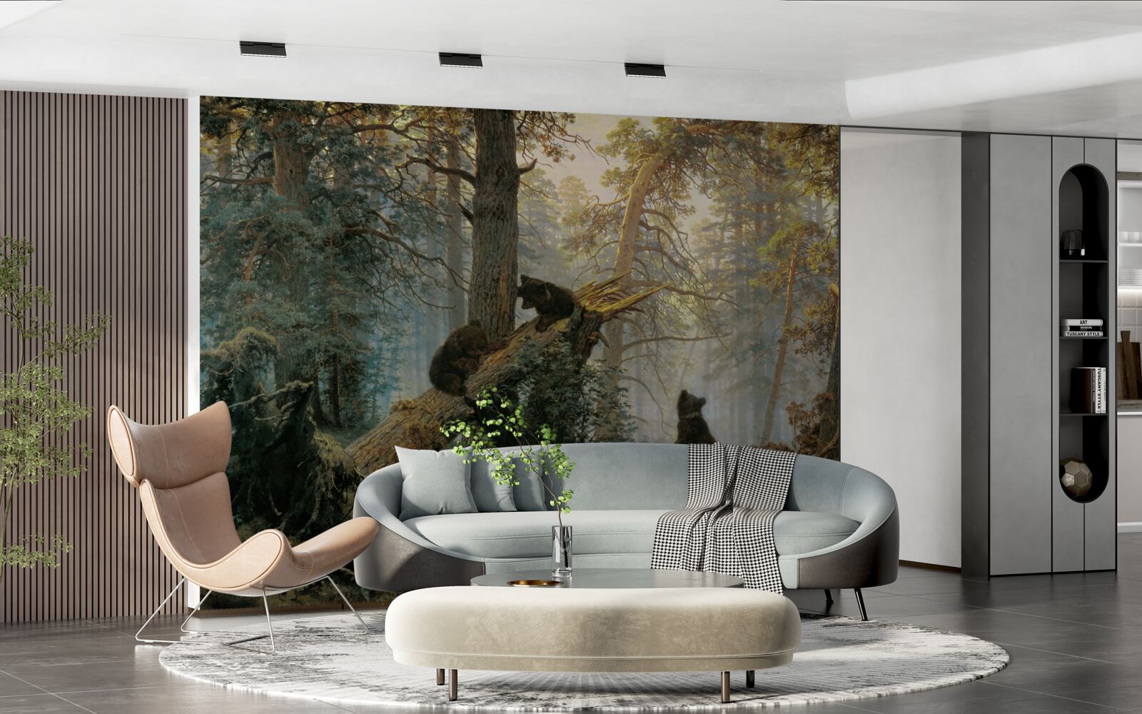 Fototapet Zori într-o pădure în care pinii sunt regi