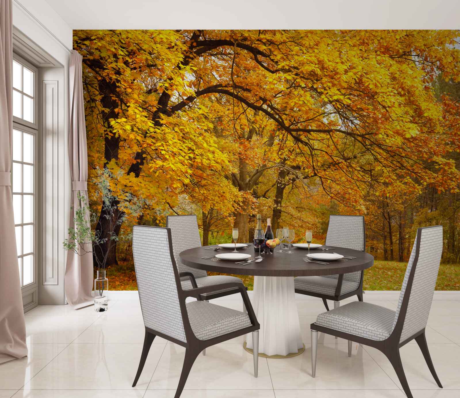 Fototapet toamna în costumul ei galben a intrat în pădure