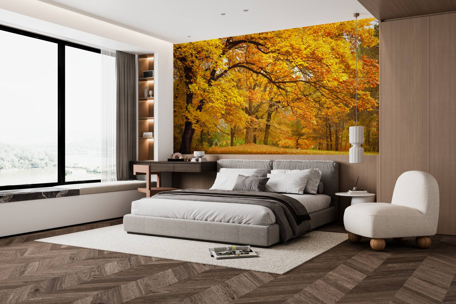 Fototapet toamna în costumul ei galben a intrat în pădure