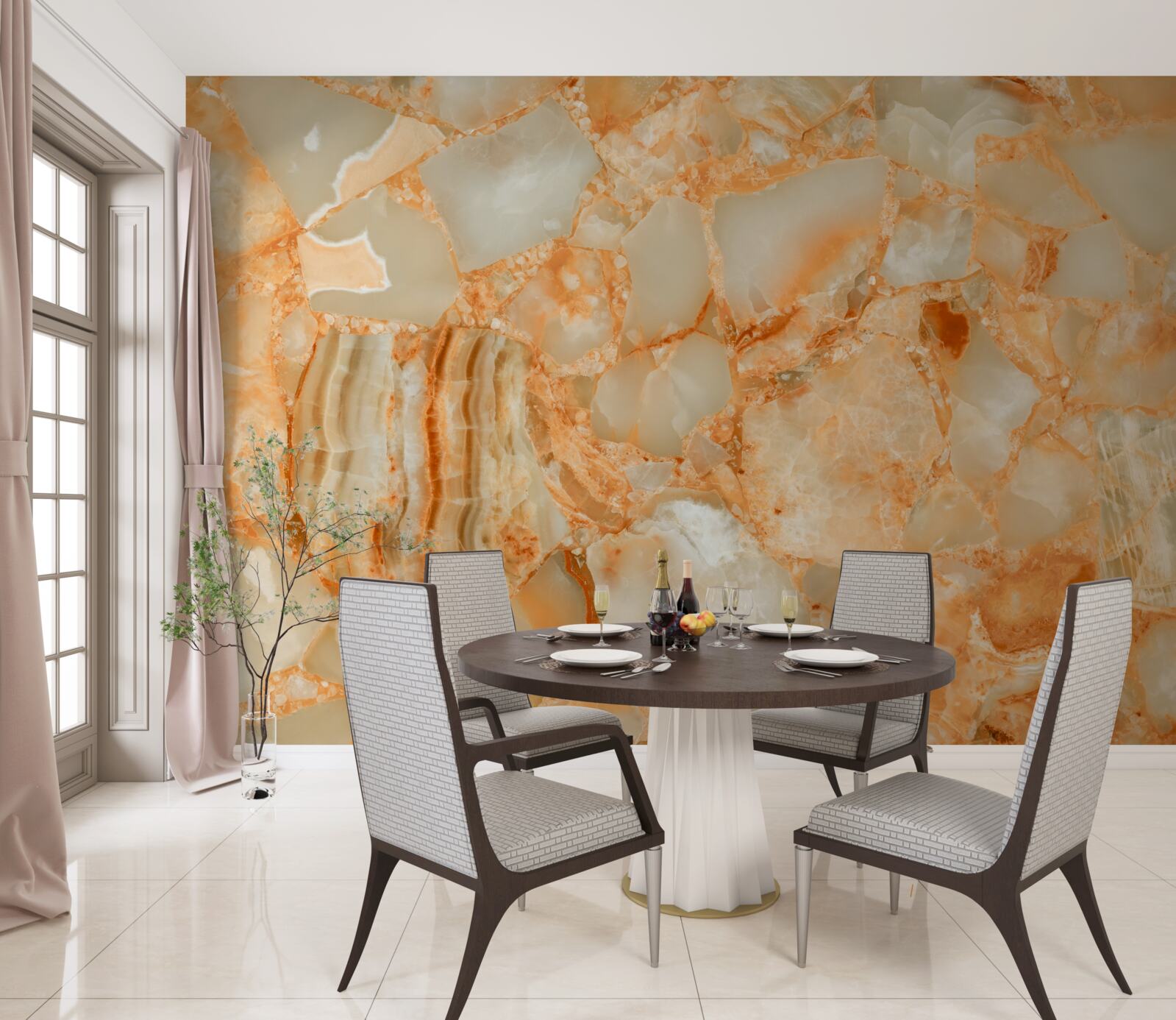 Fototapet nuanțe de chihlimbar în picăturile de pe piatră