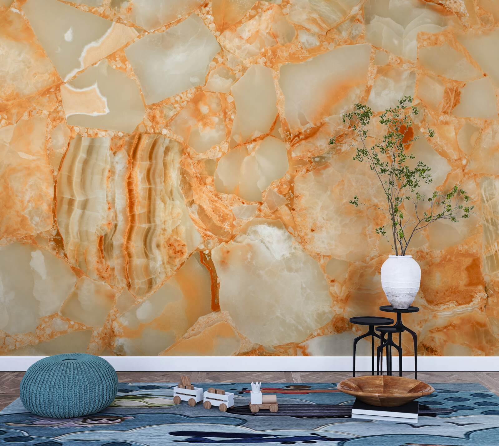 Fototapet nuanțe de chihlimbar în picăturile de pe piatră