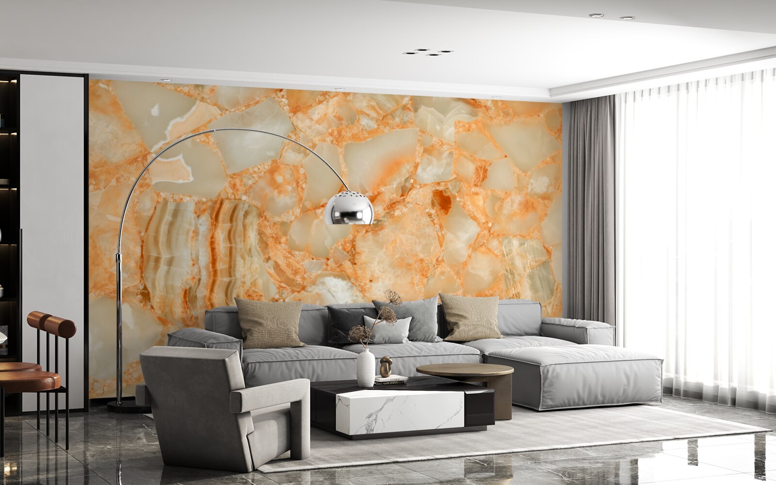 Fototapet nuanțe de chihlimbar în picăturile de pe piatră