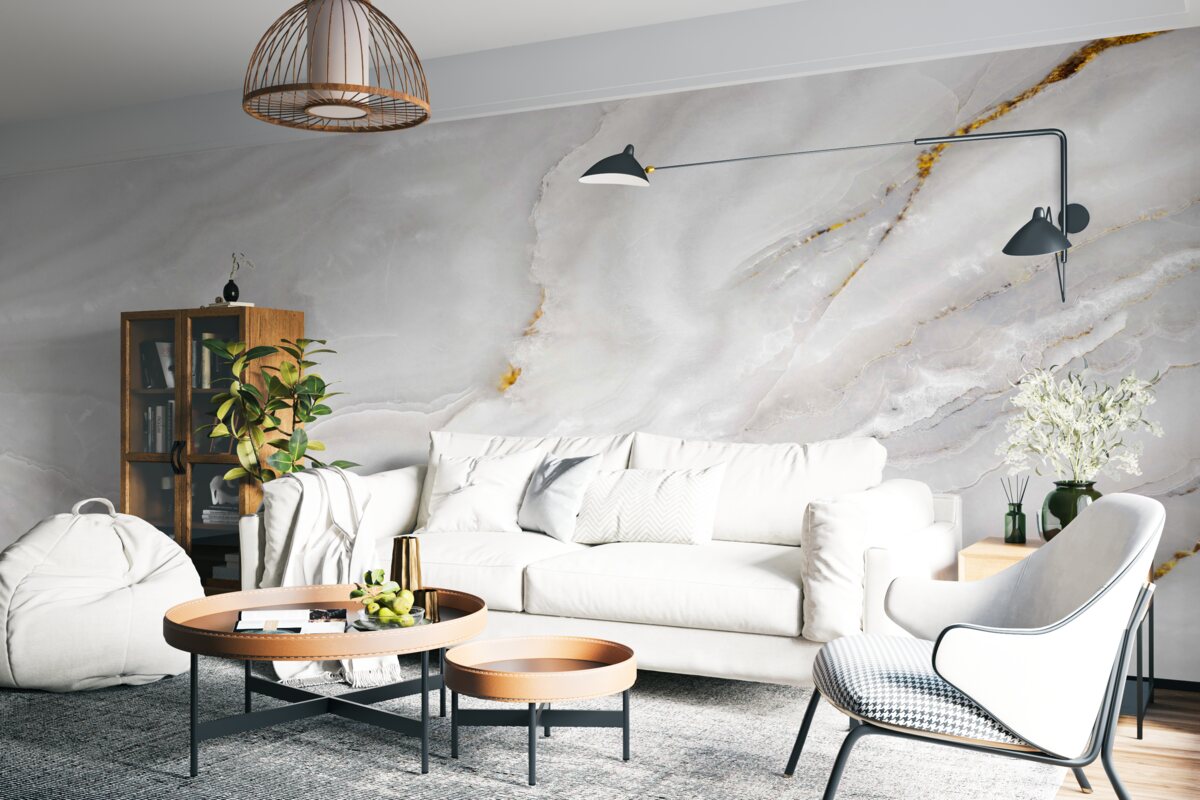 Fototapet valuri de lumină pe marmură albă ca zăpada