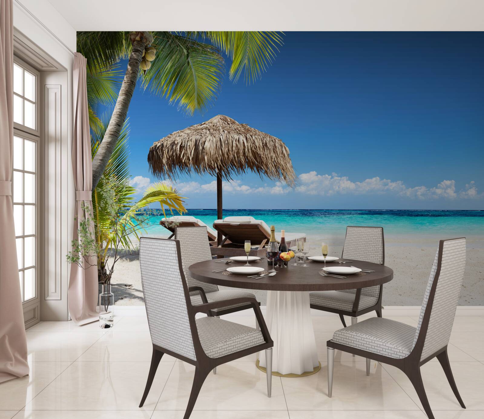 Fototapet Paturi de plajă cu șezlonguri