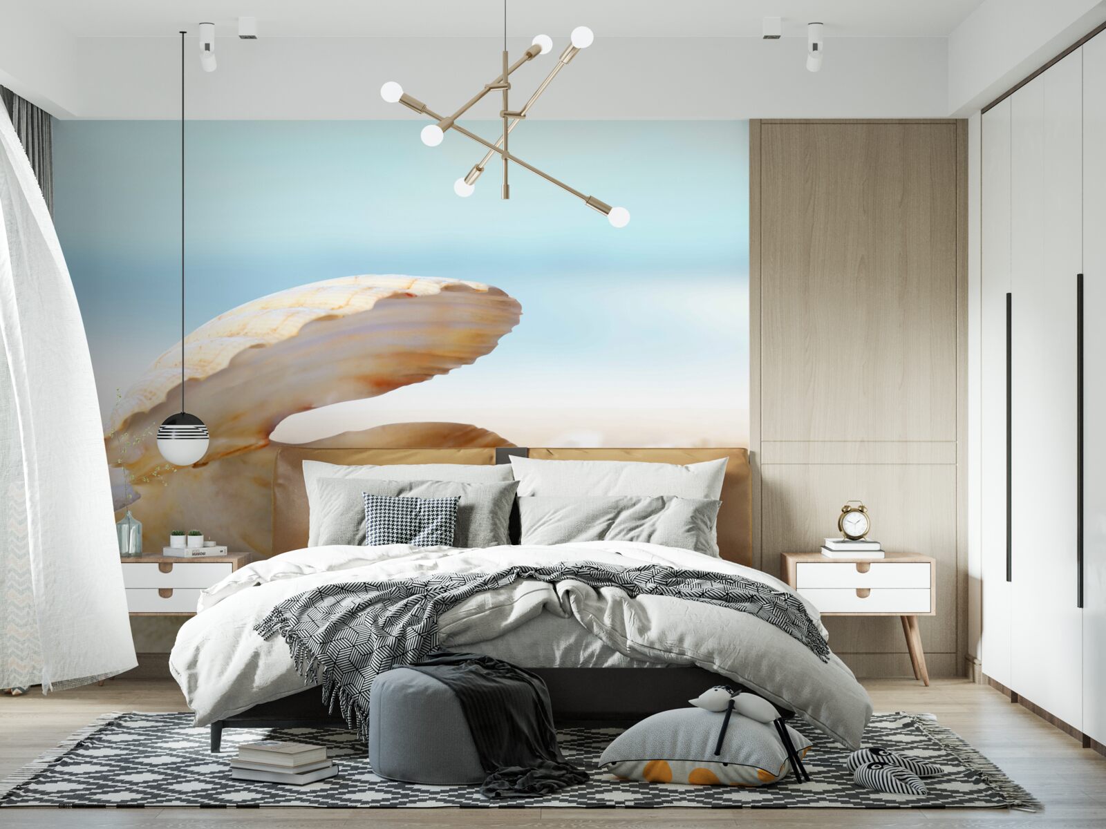 Fototapet perlă în cochilia unei scoici pe coastă