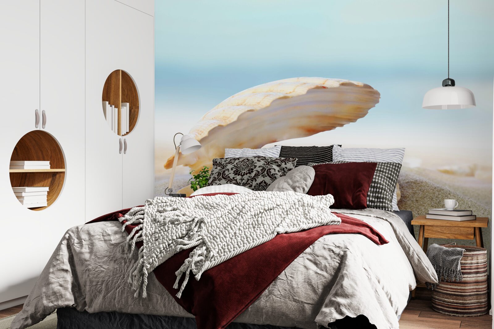 Fototapet perlă în cochilia unei scoici pe coastă