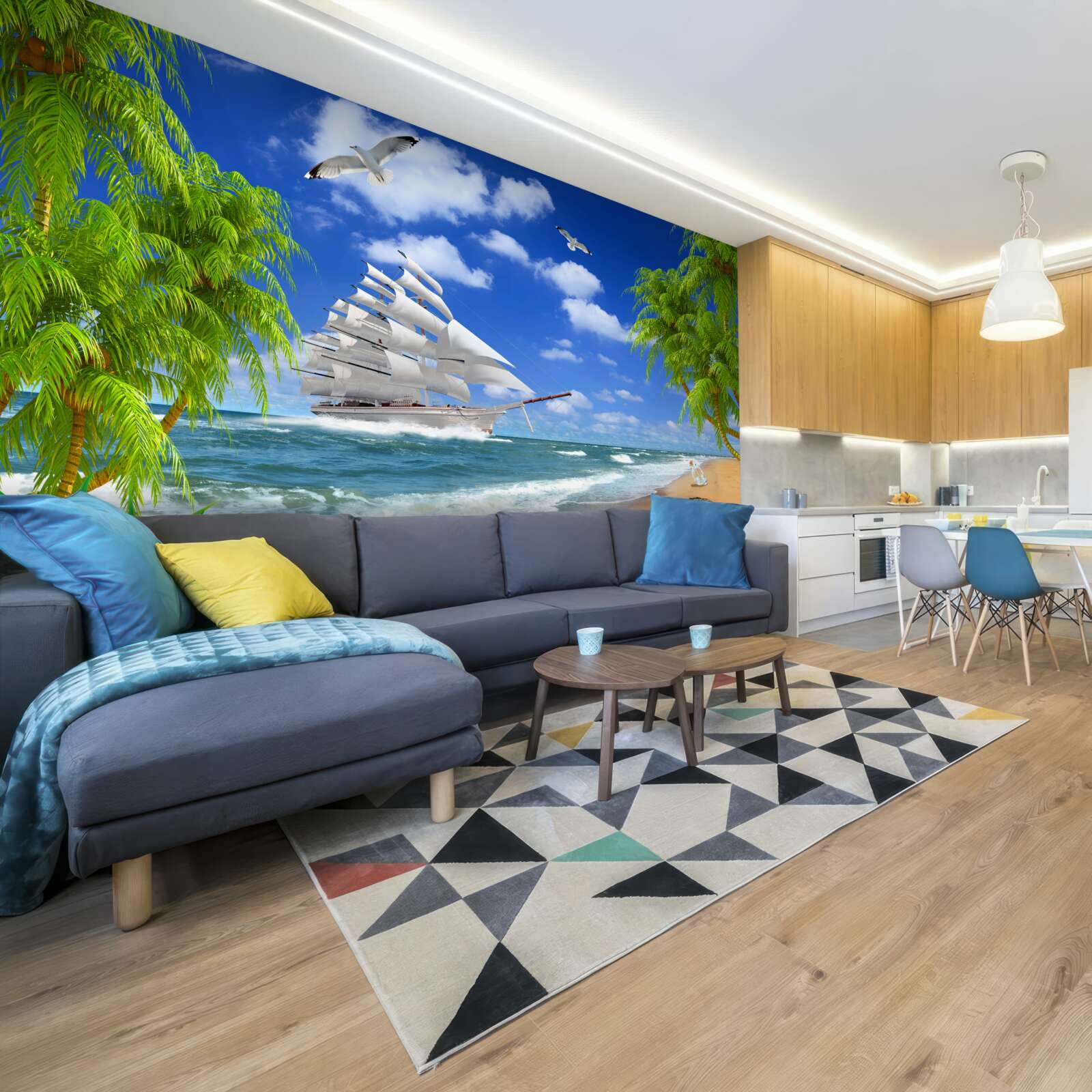 Fototapet navă și copaci tropicali