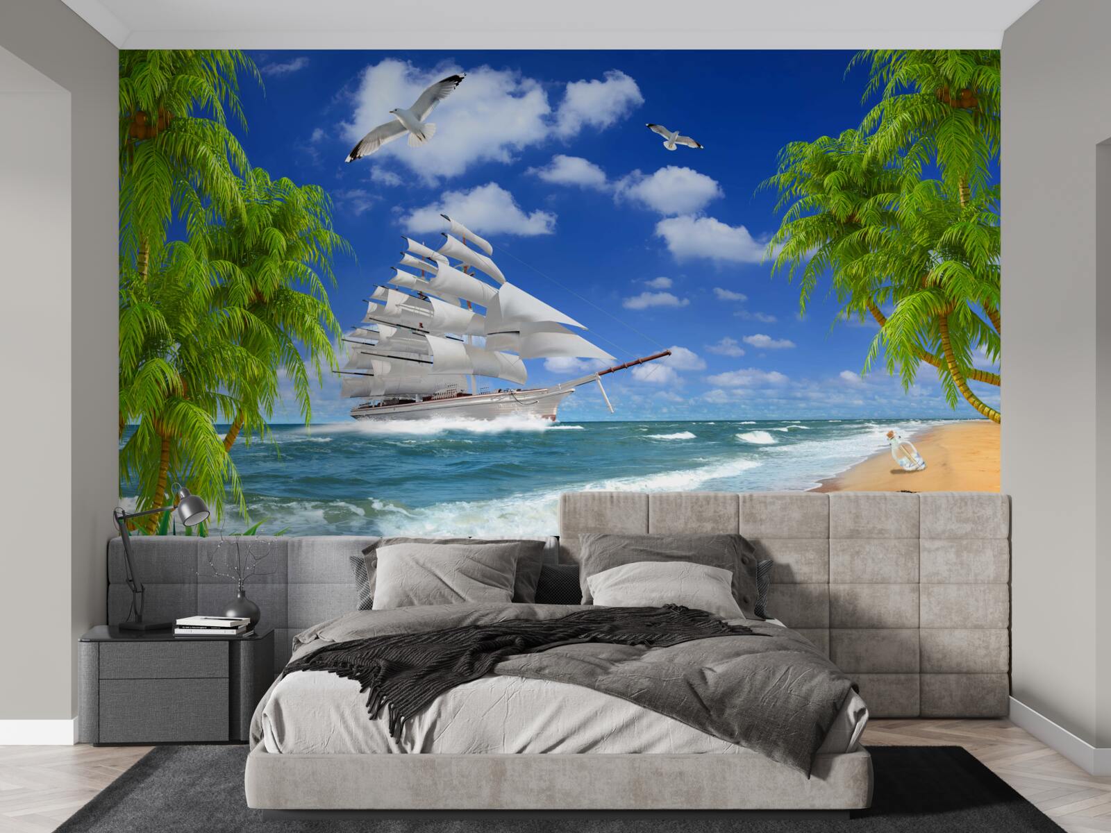 Fototapet navă și copaci tropicali