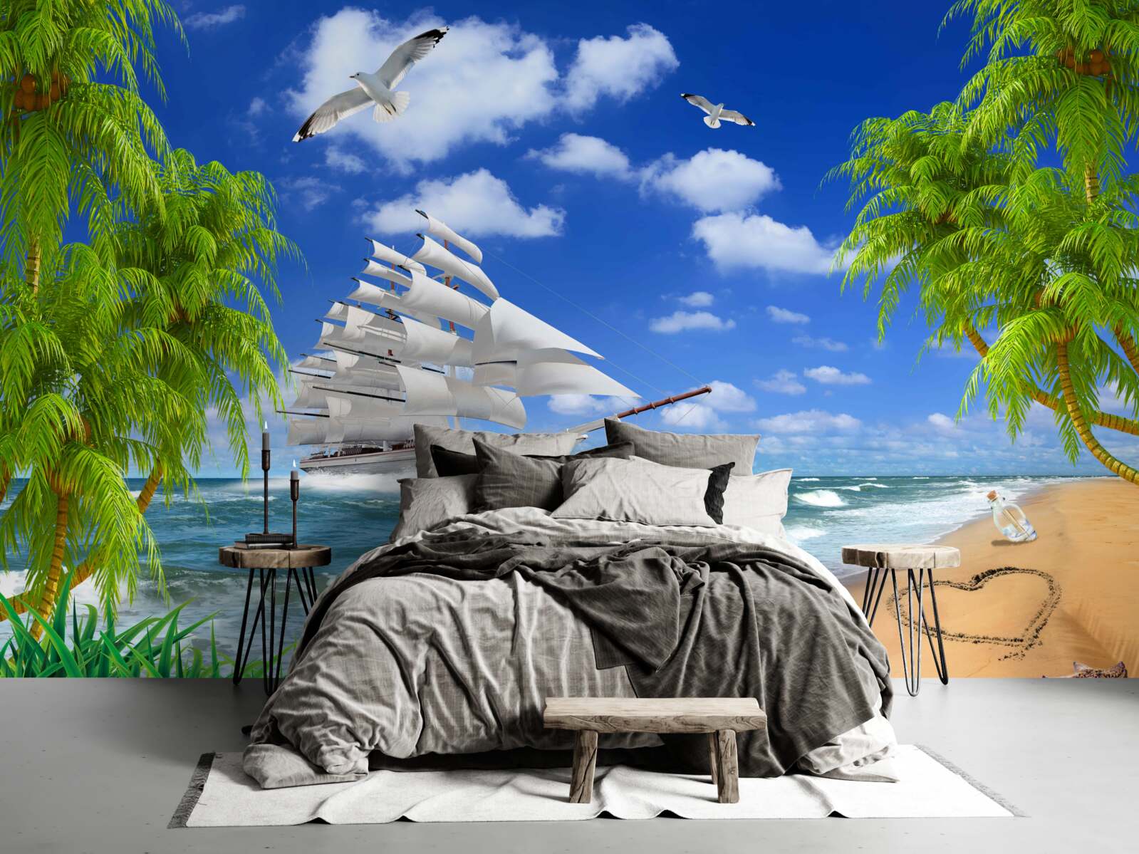 Fototapet navă și copaci tropicali