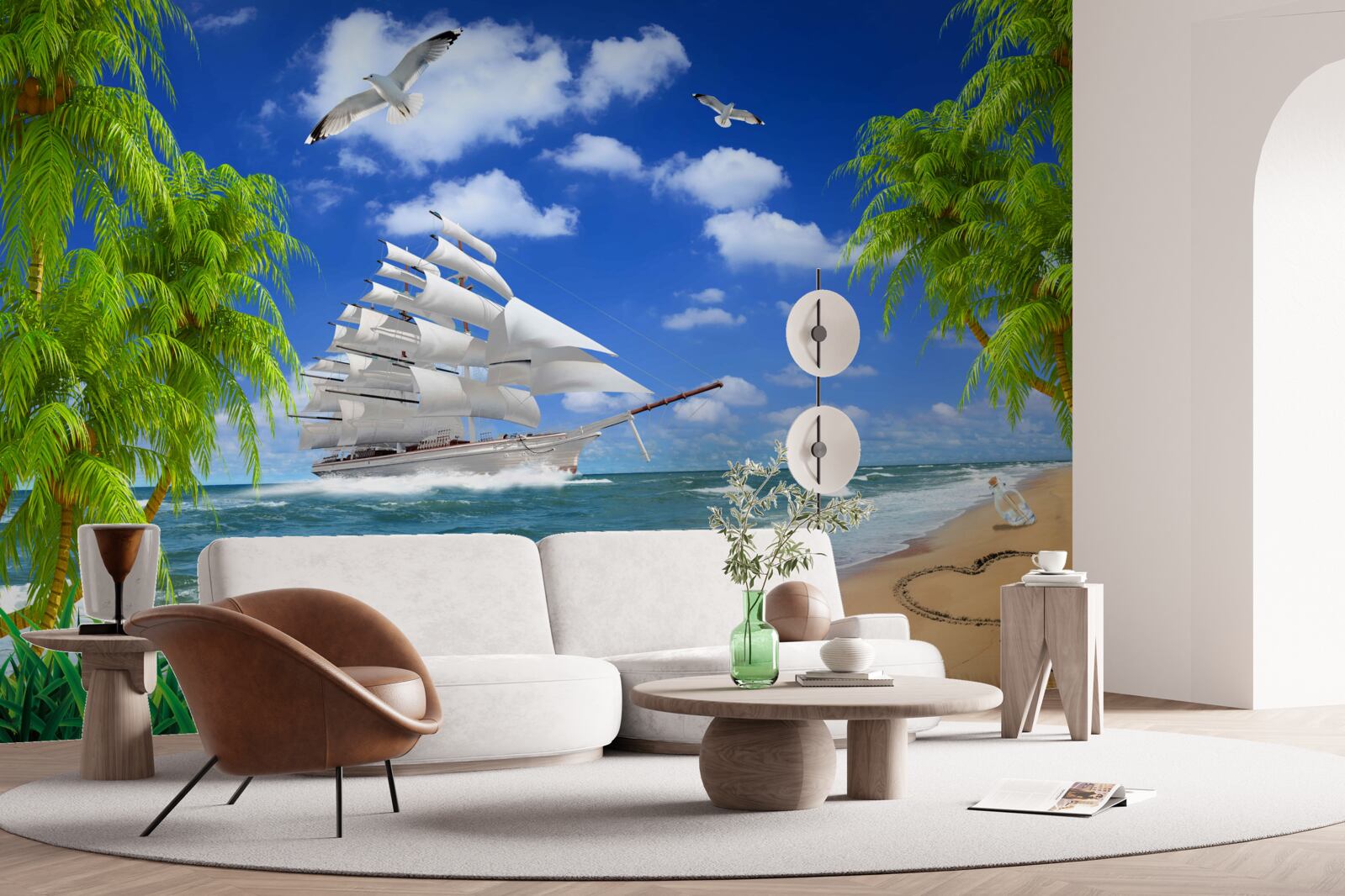 Fototapet navă și copaci tropicali