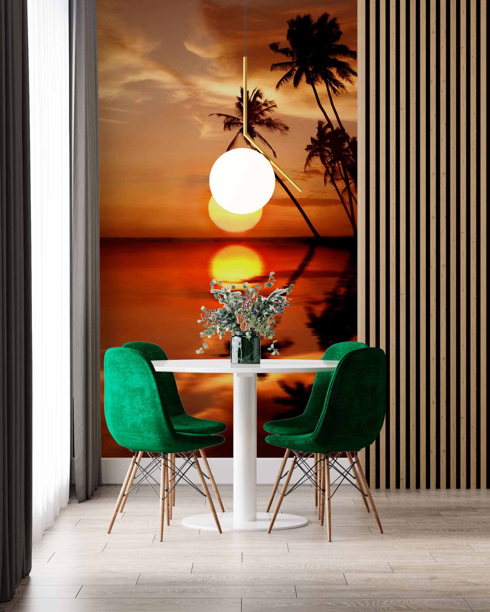 Fototapet apus de soare pe un fundal de palmieri