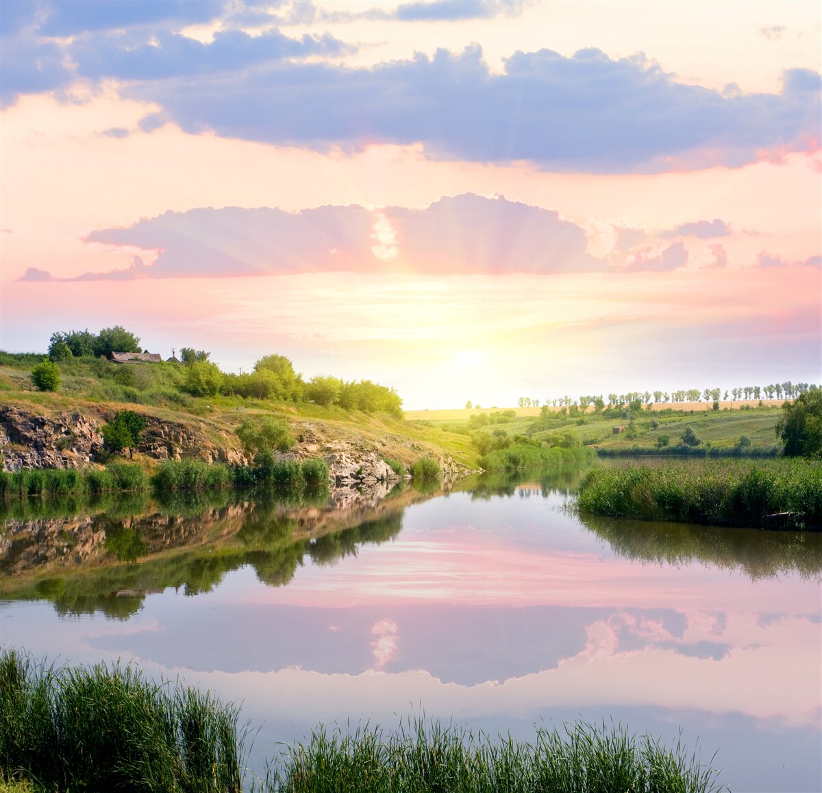 Fototapet terasă confortabilă pe un lac liniștit