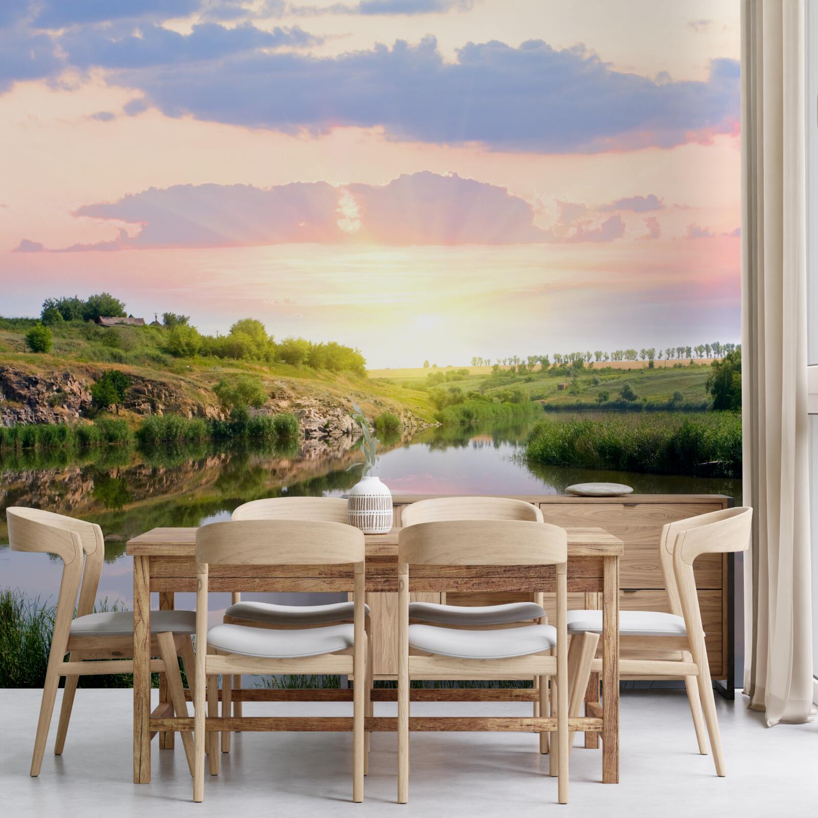 Fototapet terasă confortabilă pe un lac liniștit