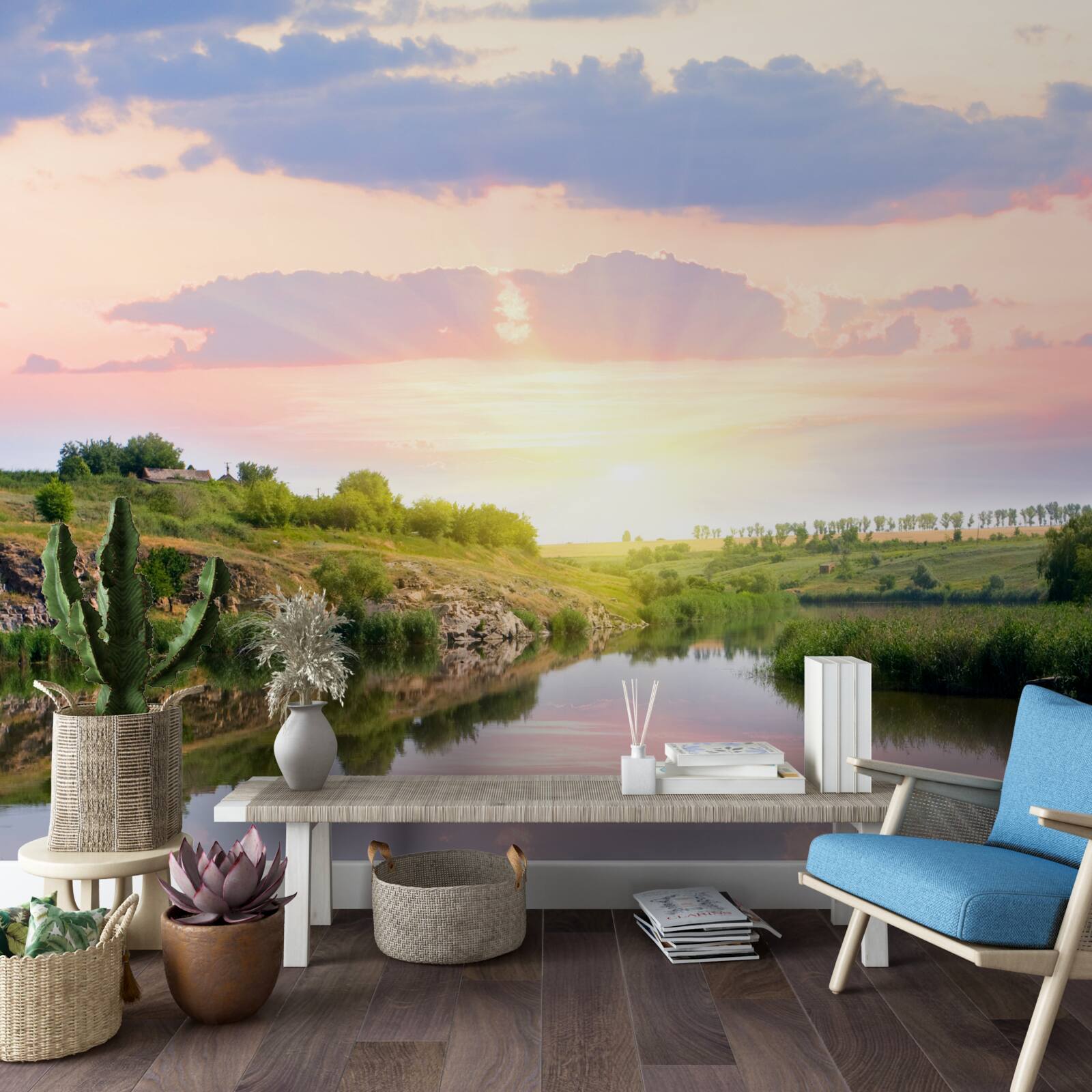 Fototapet terasă confortabilă pe un lac liniștit