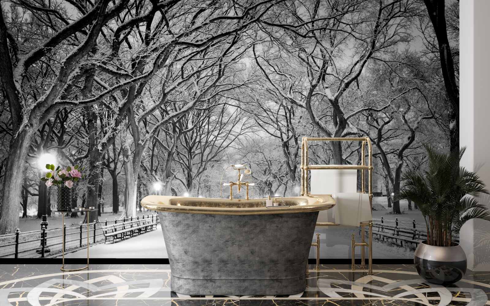 Fototapet Cărare înzăpezită între copaci