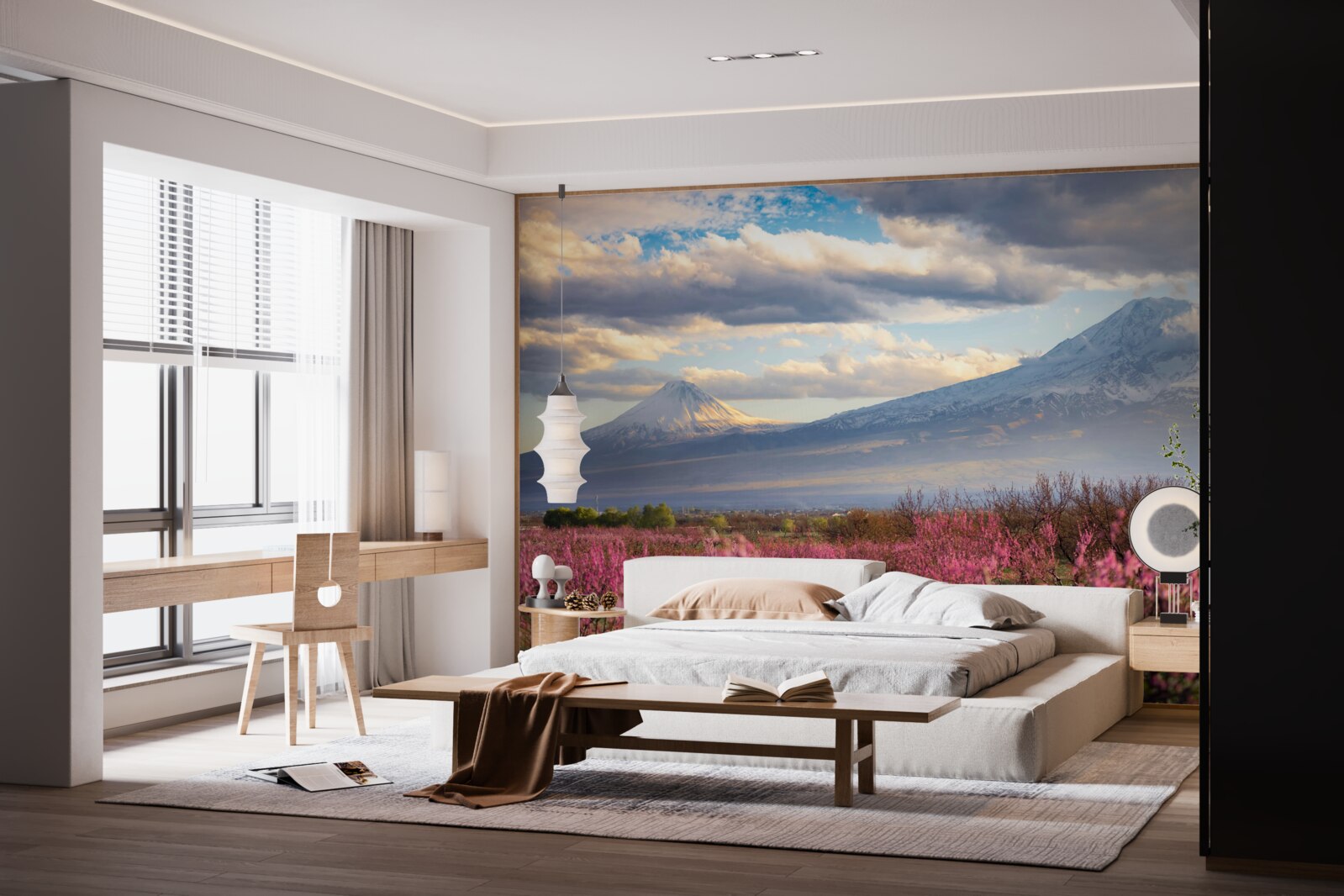 Fototapet La poalele munților, cireșii înfloresc cu mândrie